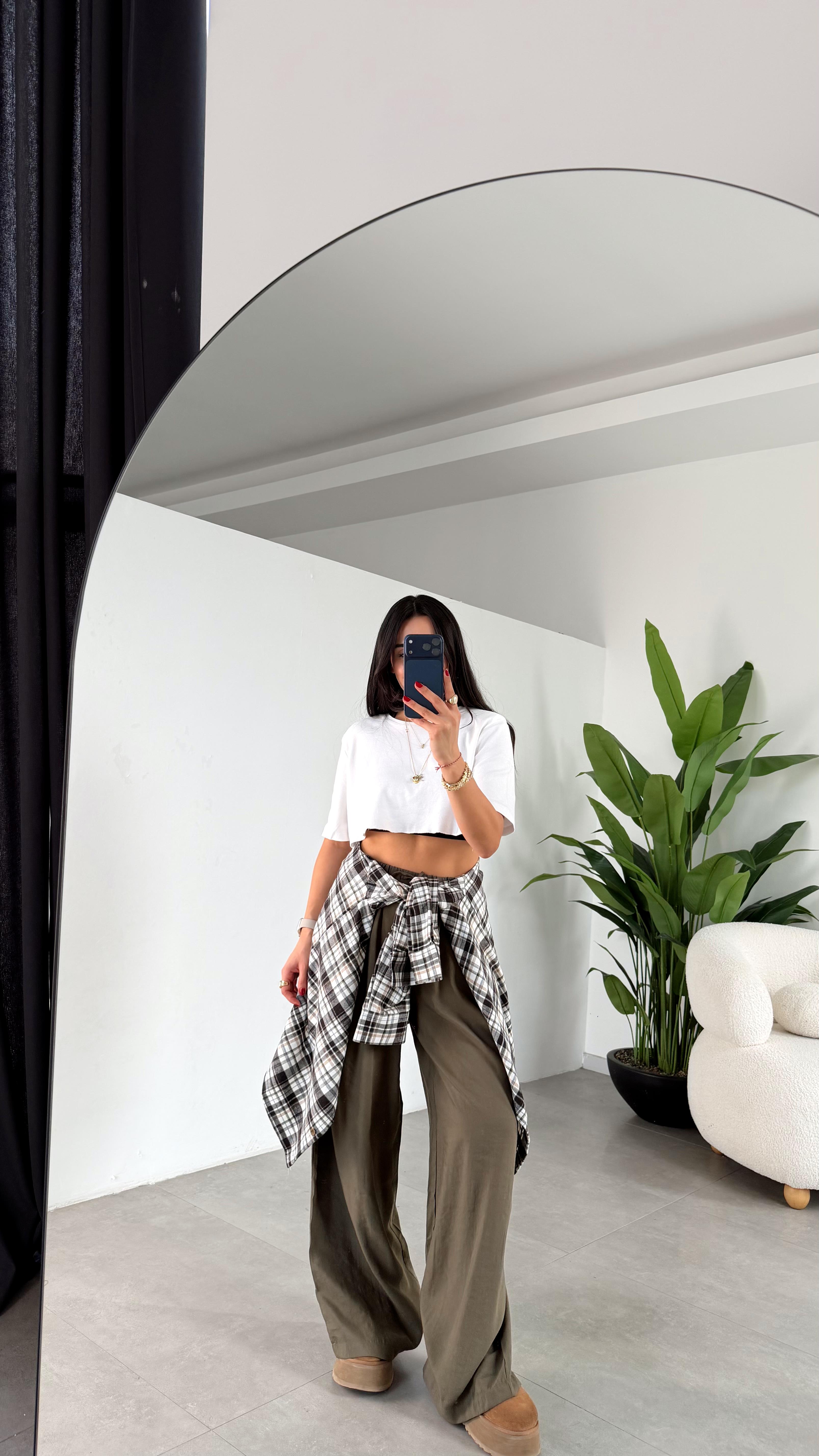 Miya Haki Beli Lastikli Bol Paça Pantolon