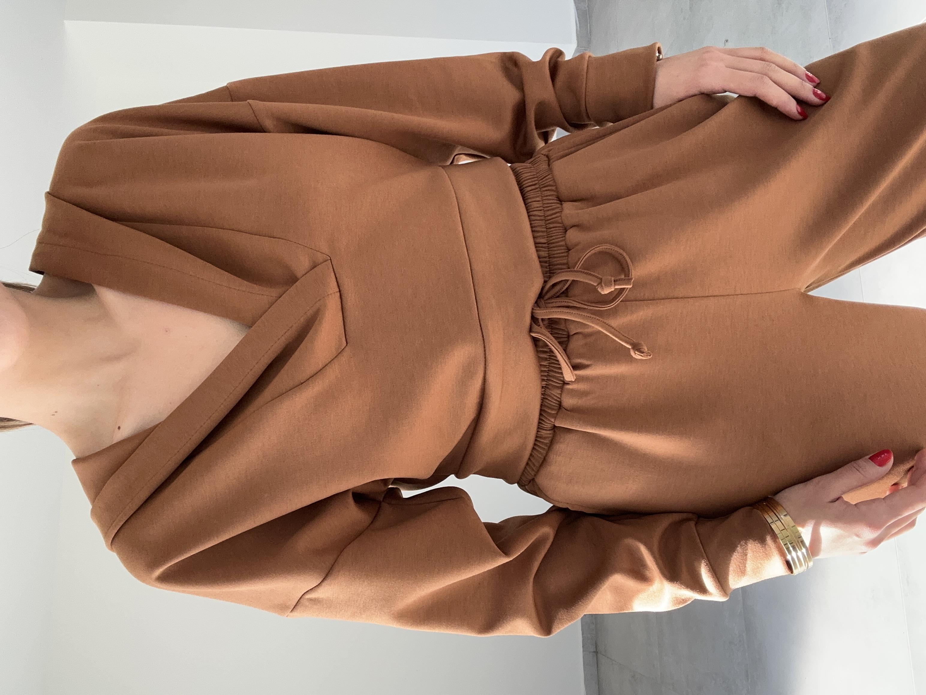 Modal Esnek Kumaş Crop Takım-Kahve