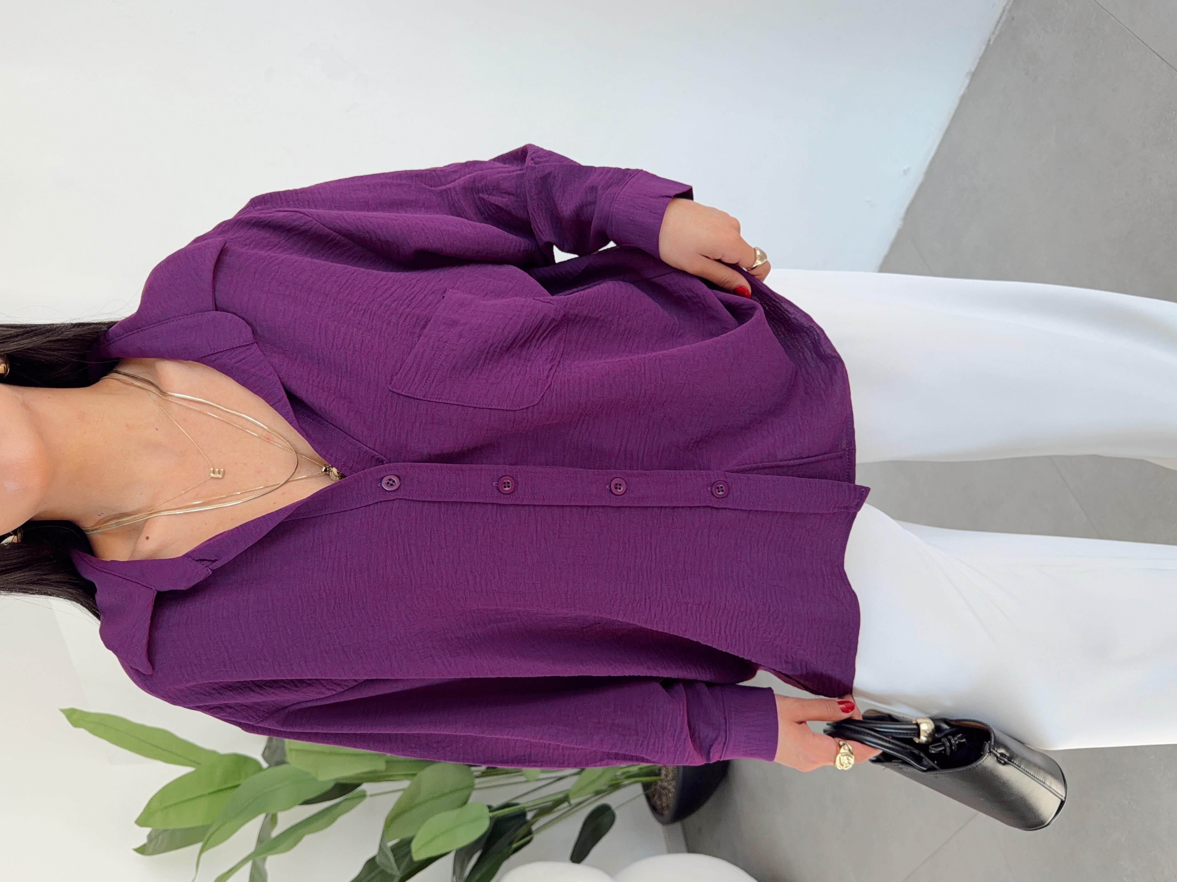 Mor Ayrobin Cepli Oversize Gömlek