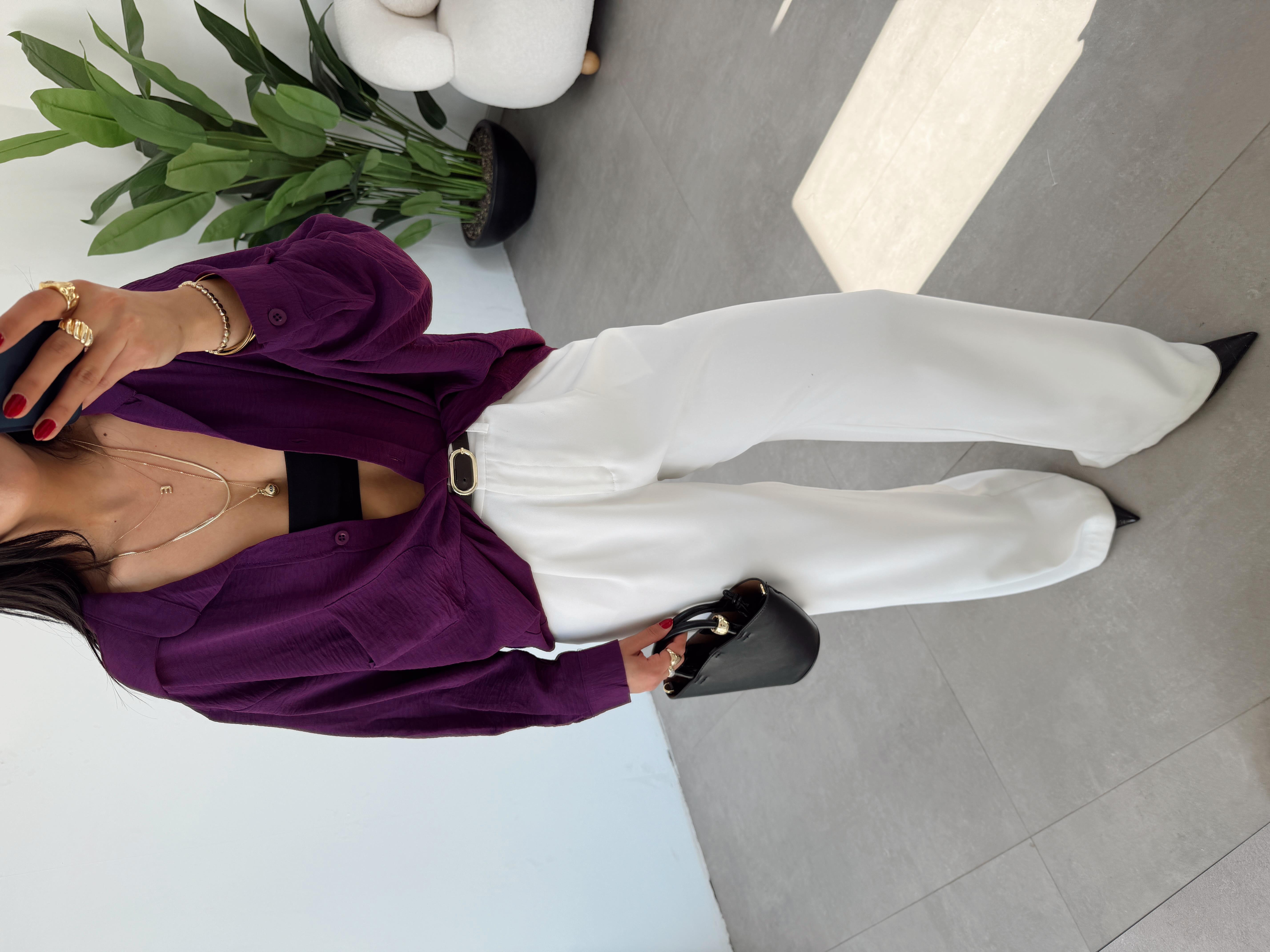 Mor Ayrobin Cepli Oversize Gömlek