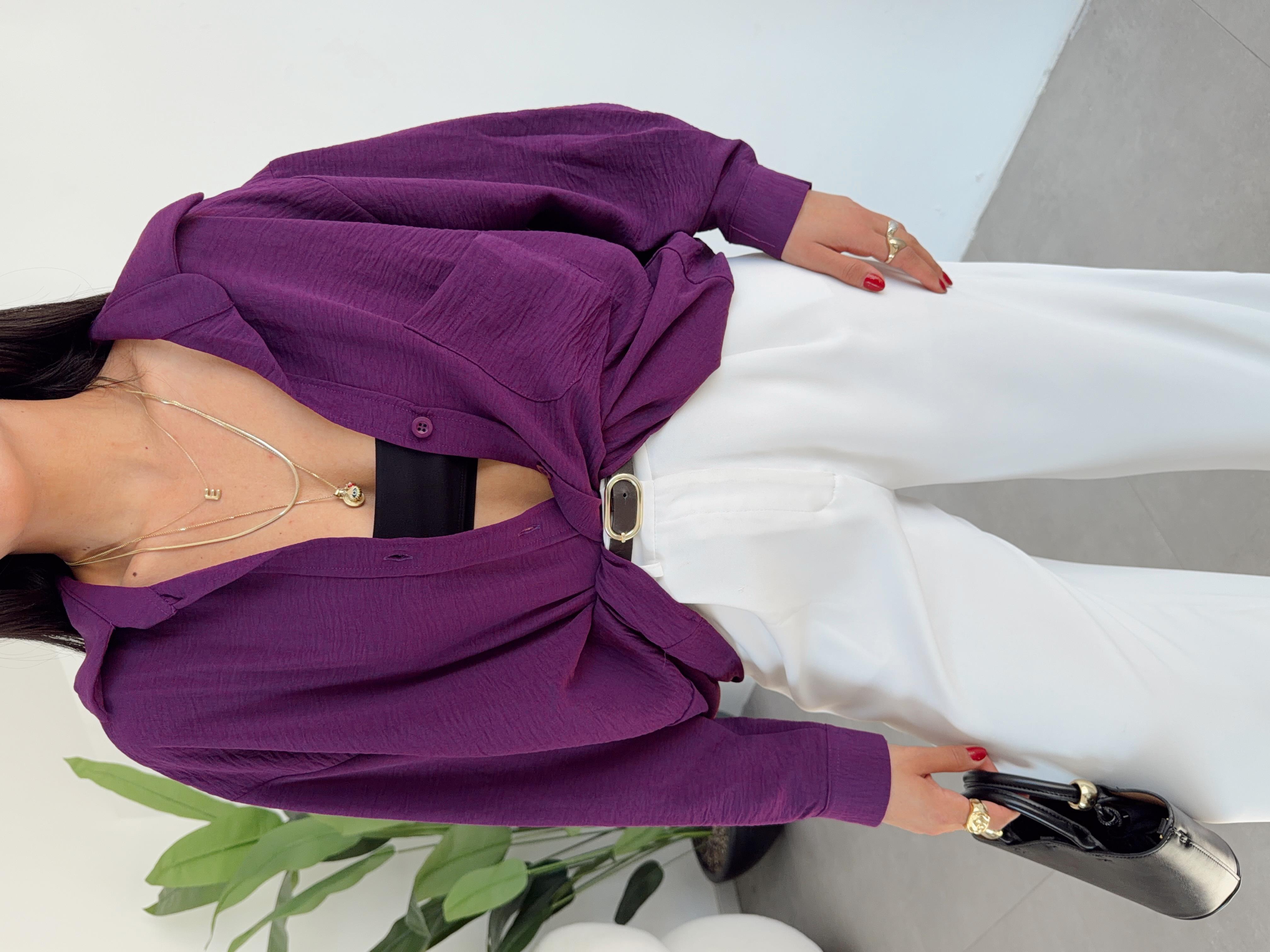 Mor Ayrobin Cepli Oversize Gömlek