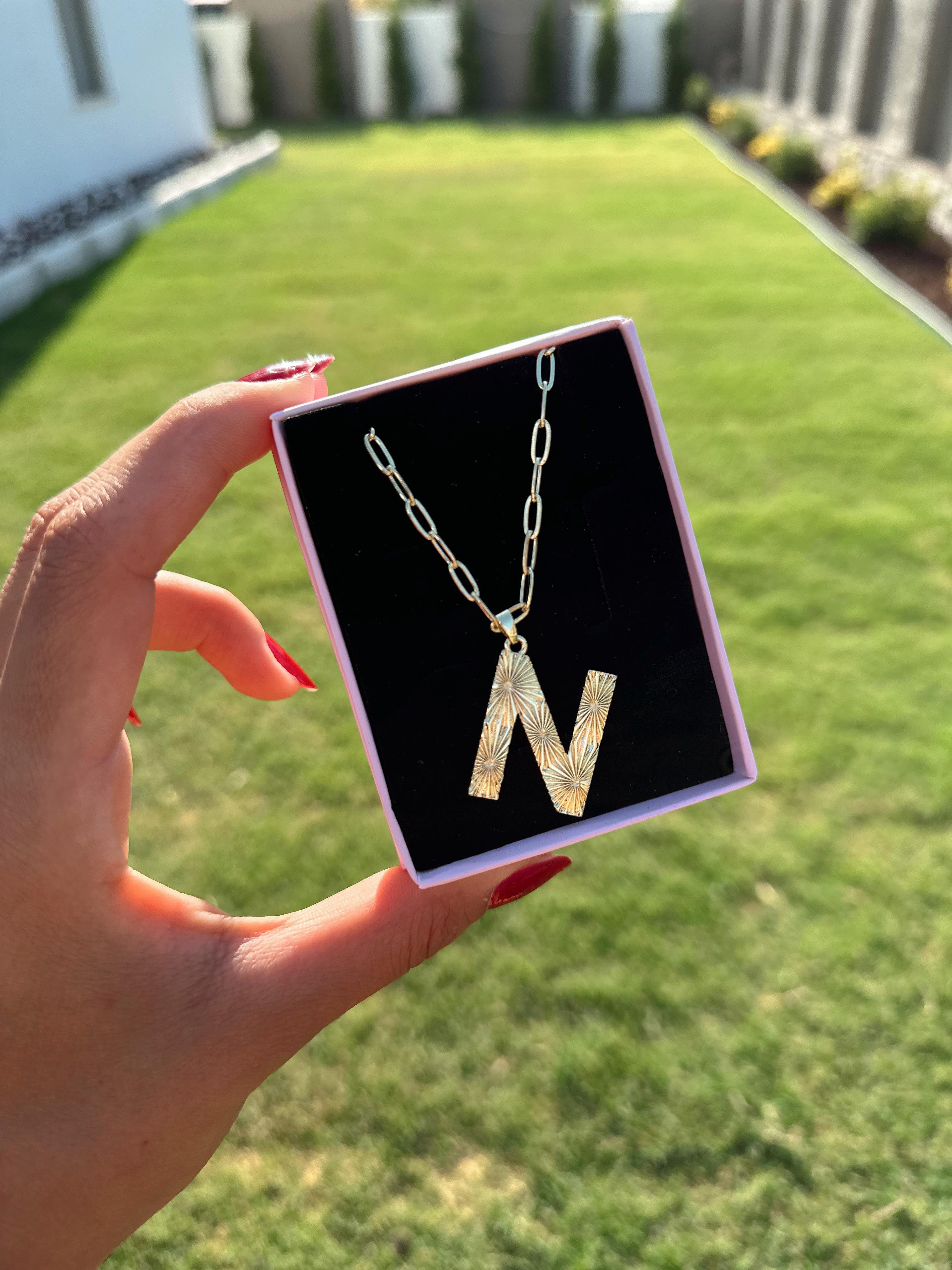 N Çelik Gold Harf Kolye