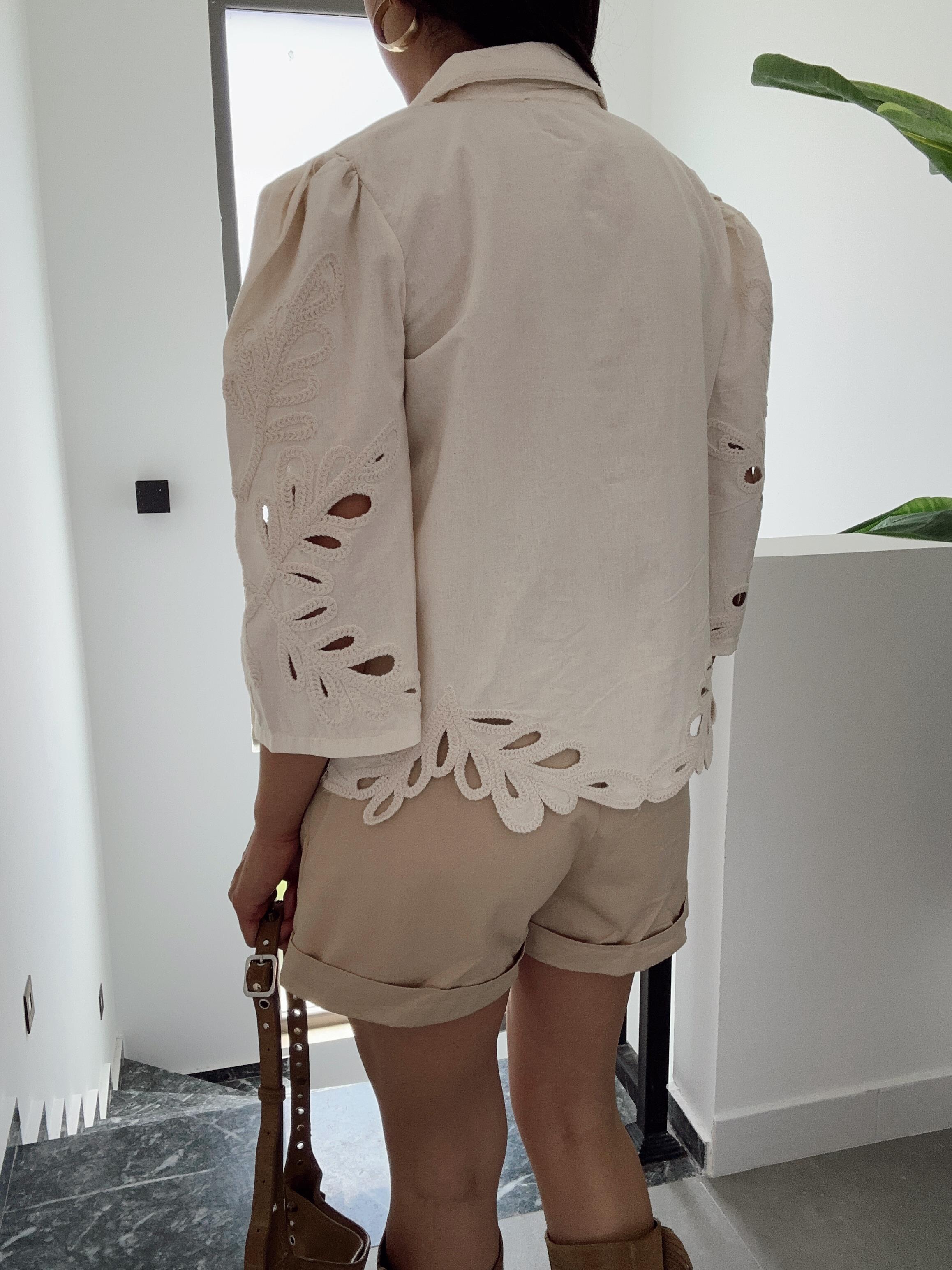 Naturel Nakışlı Gömlek