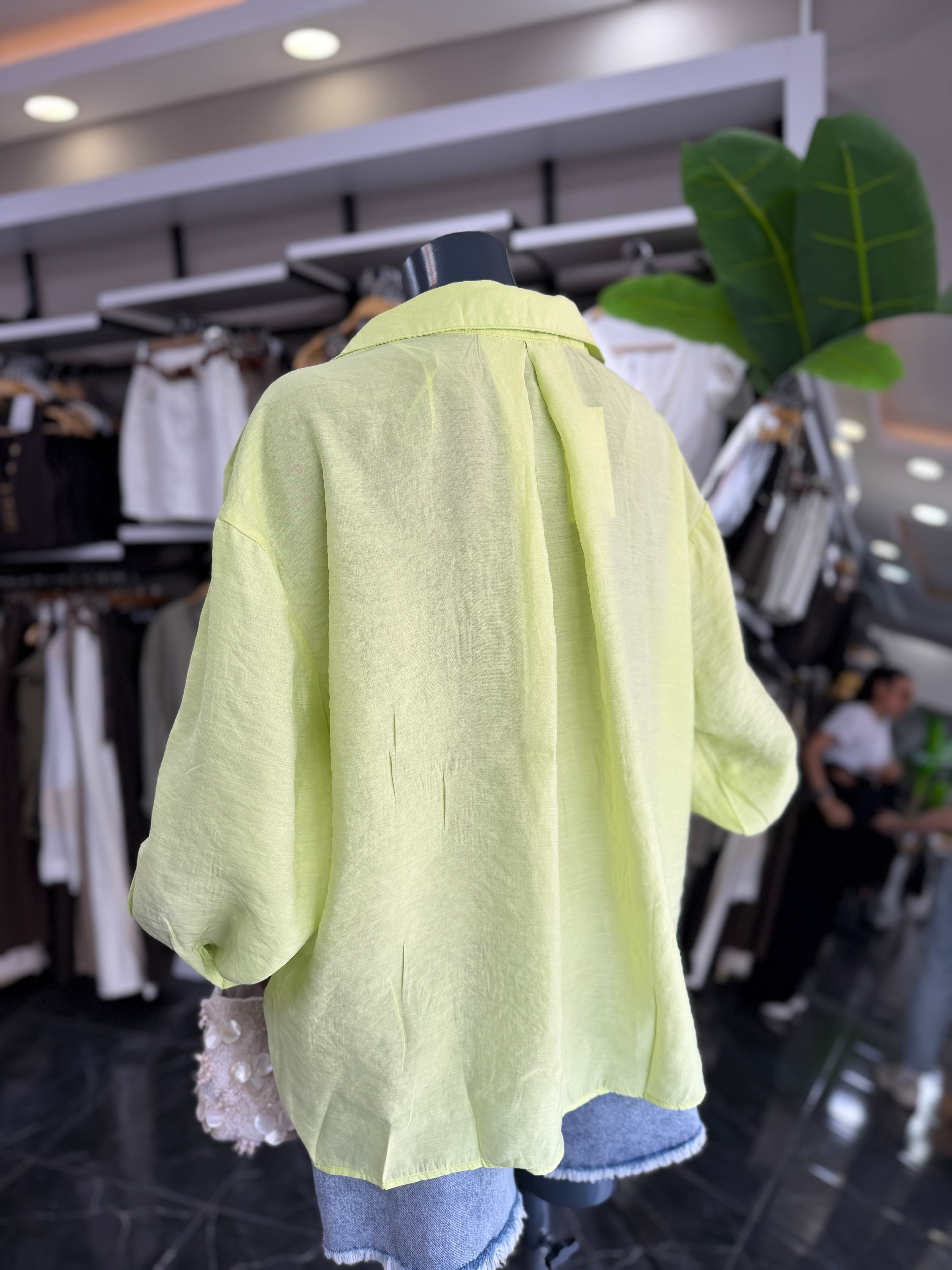 Neon Sarı Düşük Omuz Oversize Gömlek