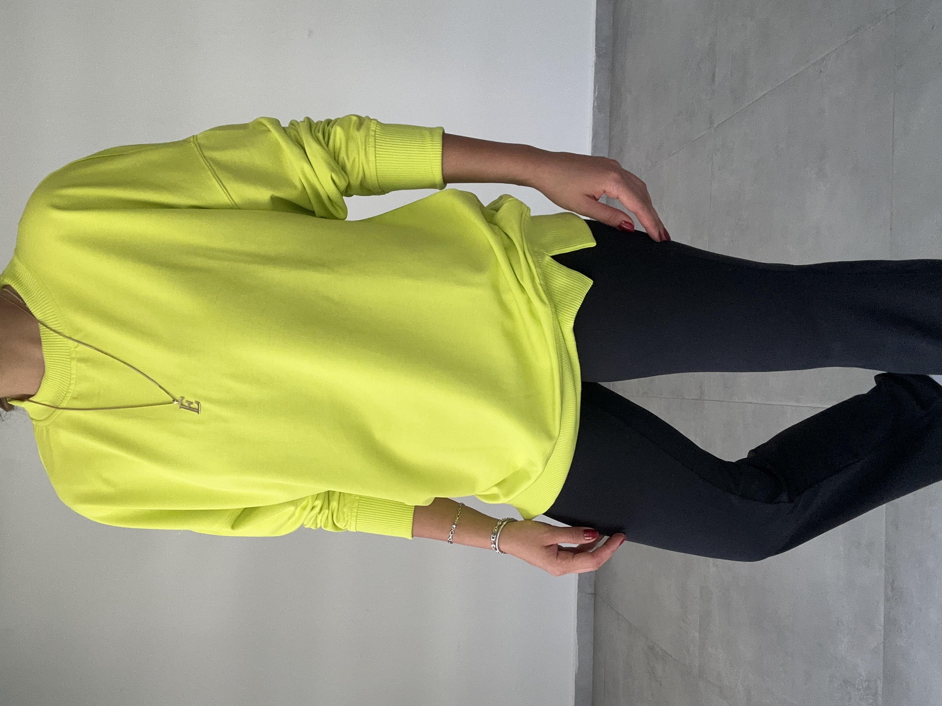 Neon Sarı Rezerve Yanları Yırtmaç Detaylı Sweat