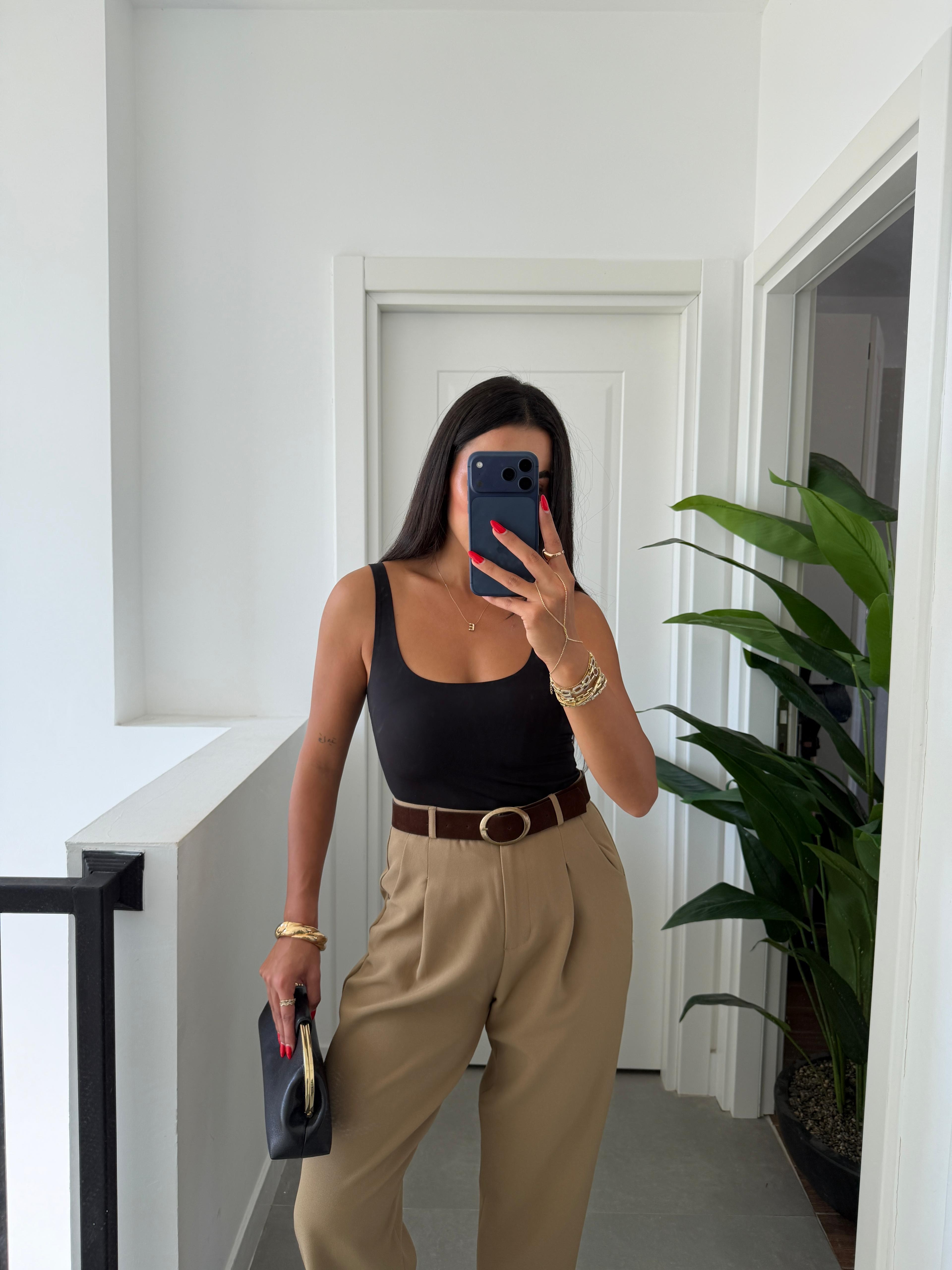 Olive Kemerli Pantolon