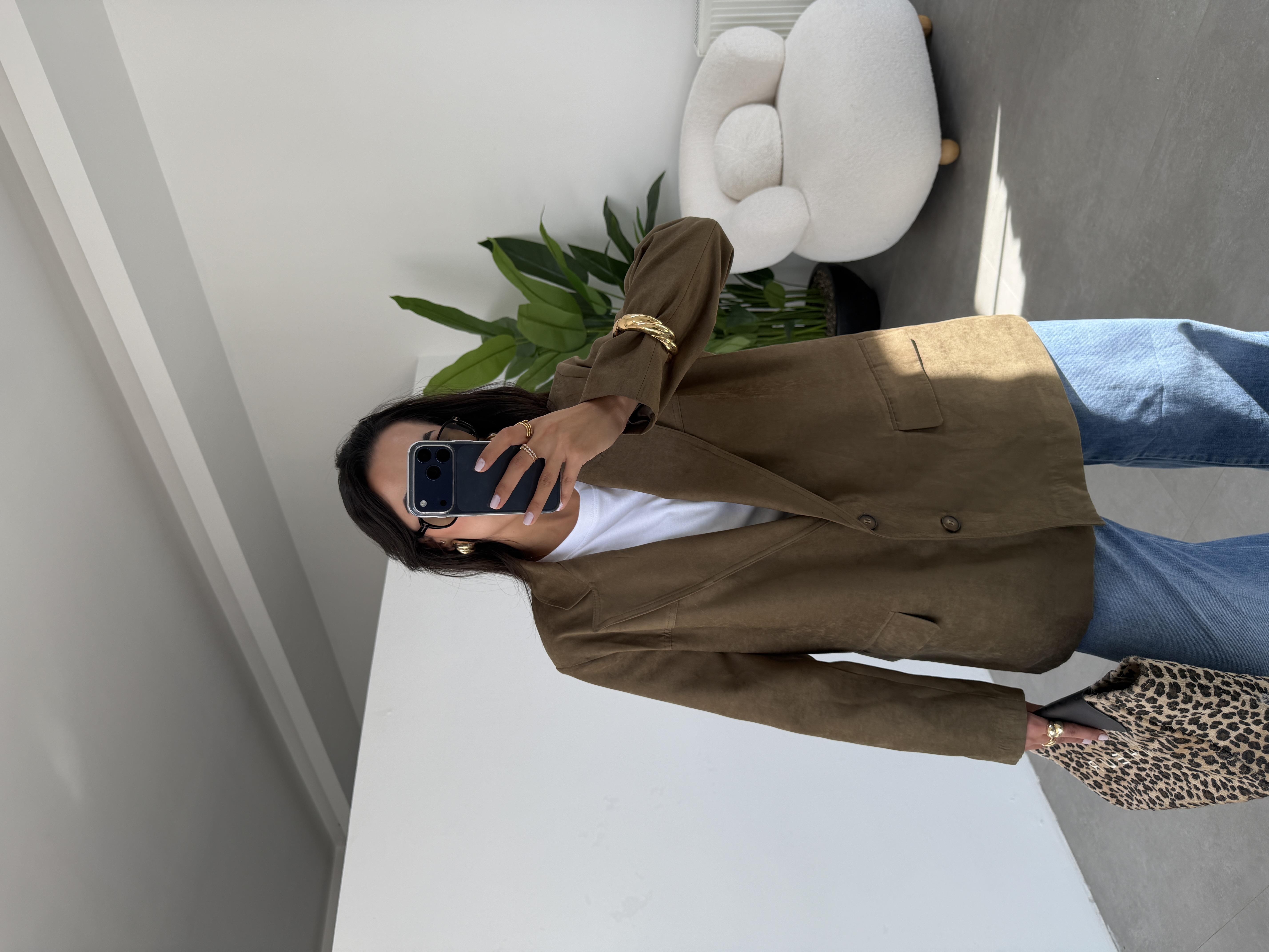 Olive Süet Blazer Ceket