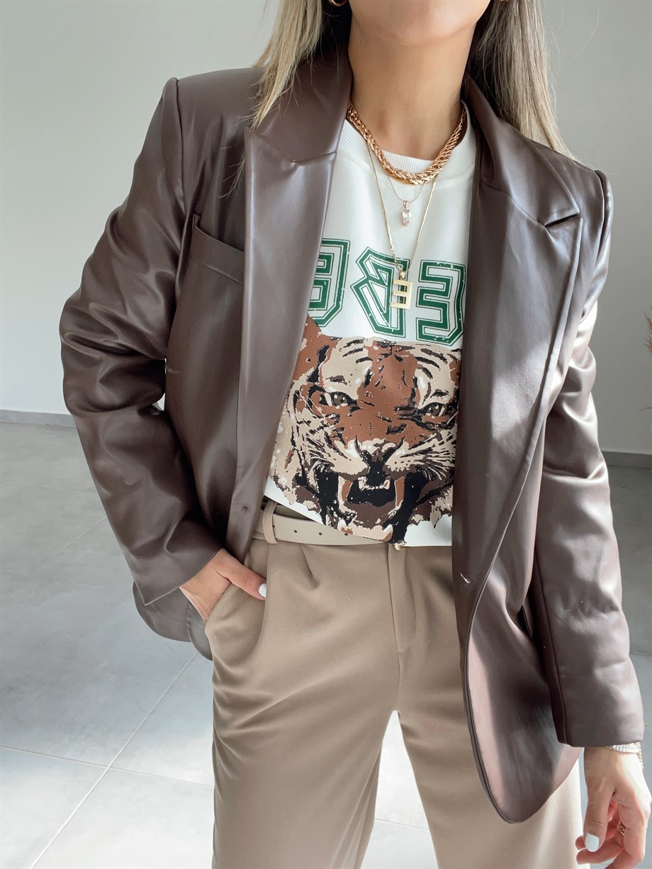 Önü Kaplan Baskılı Sweatshirt