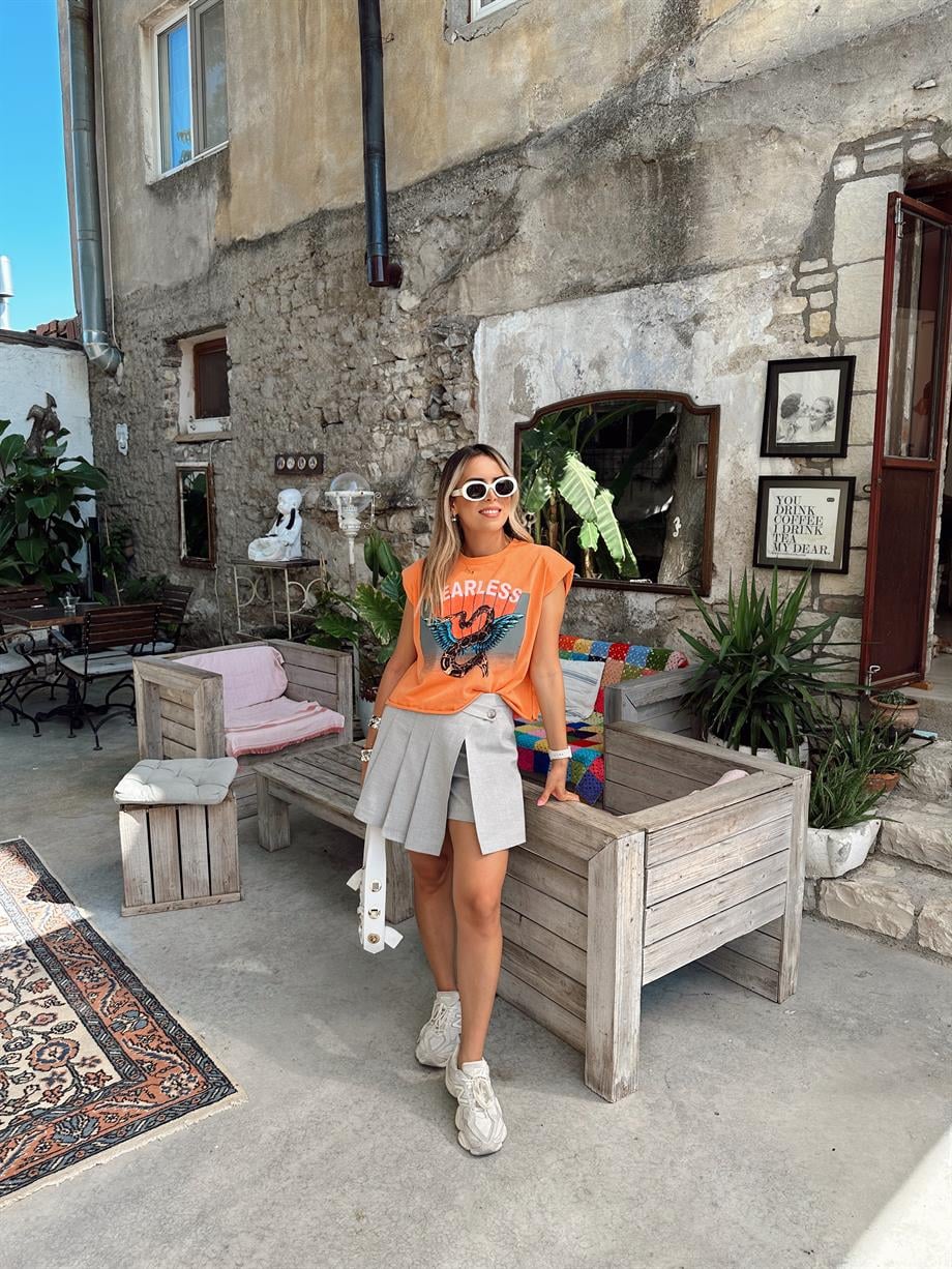 Orange Vatkalı Fearless Tişört