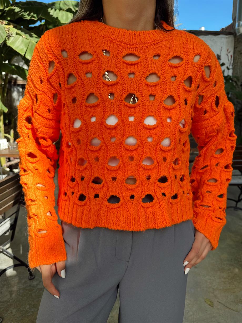 Oranj Delikli Bisiklet Yaka Triko Kazak
