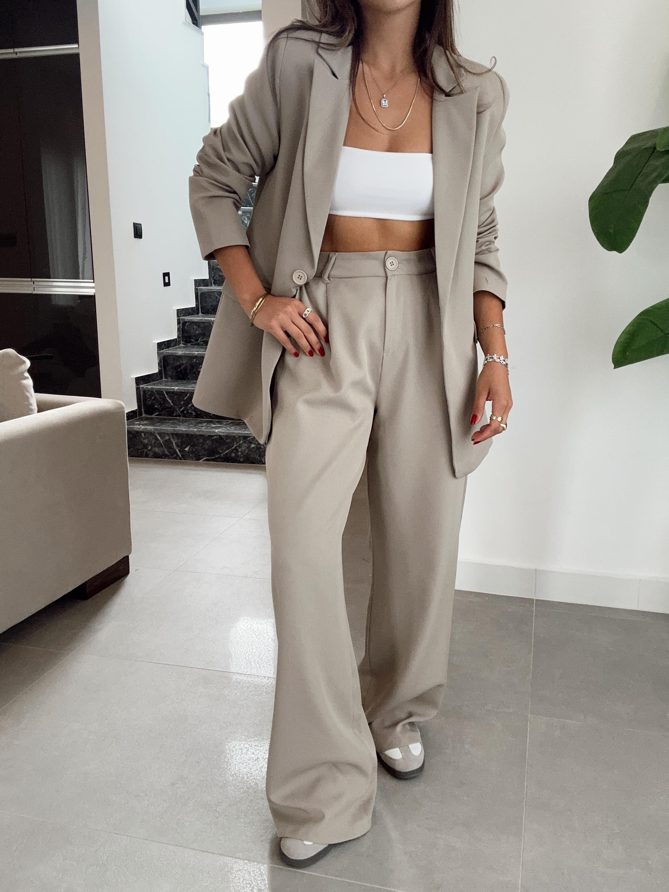 Oversize Haki Tek Düğmeli Ceket