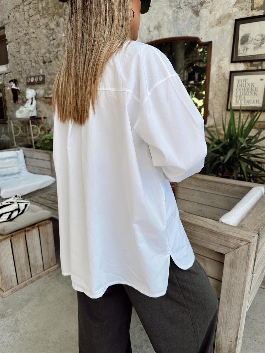 Oversize Poplin Büyük Cep Gömlek