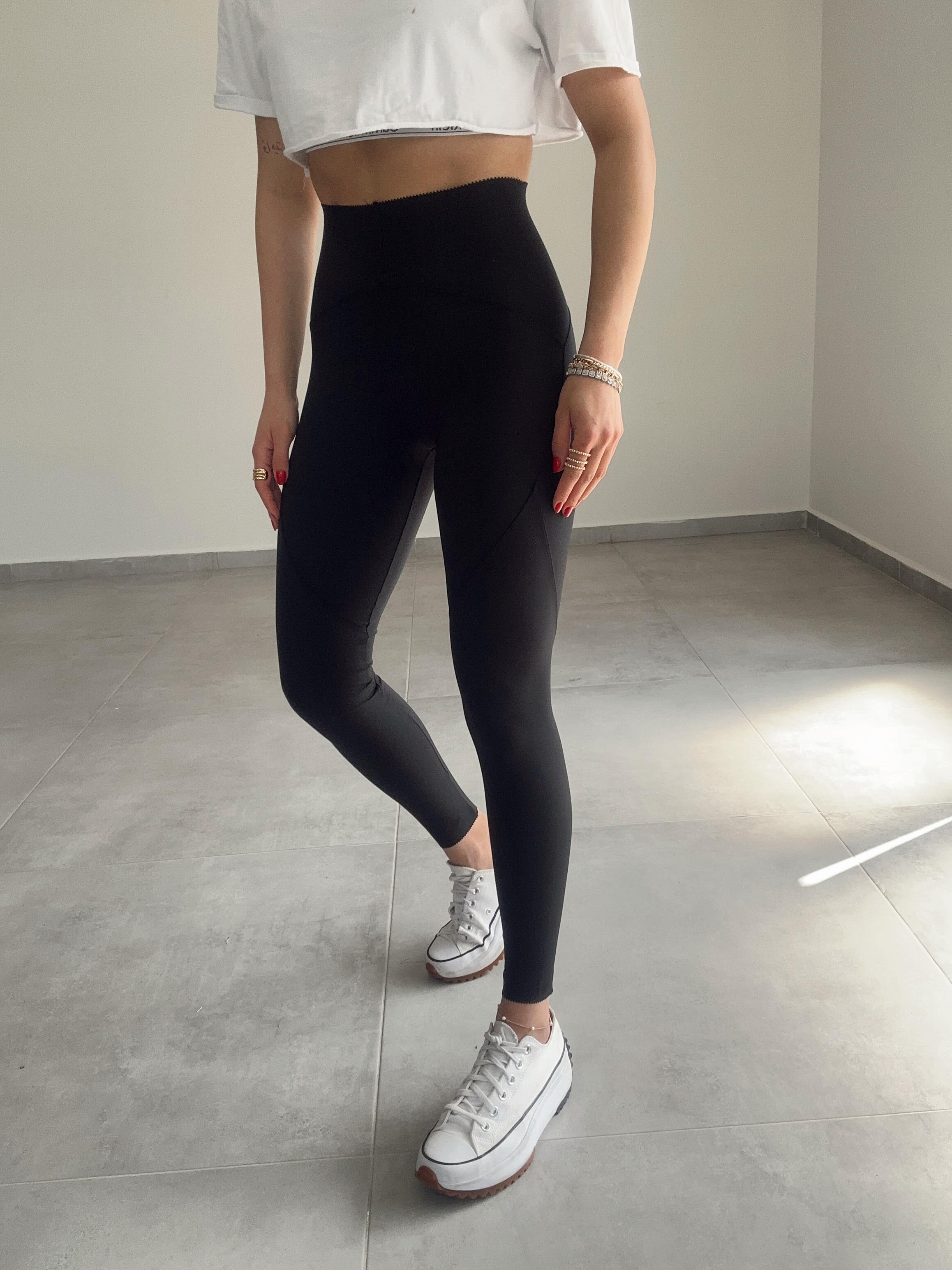 Oys Siyah Dikiş Detaylı Fit Tayt