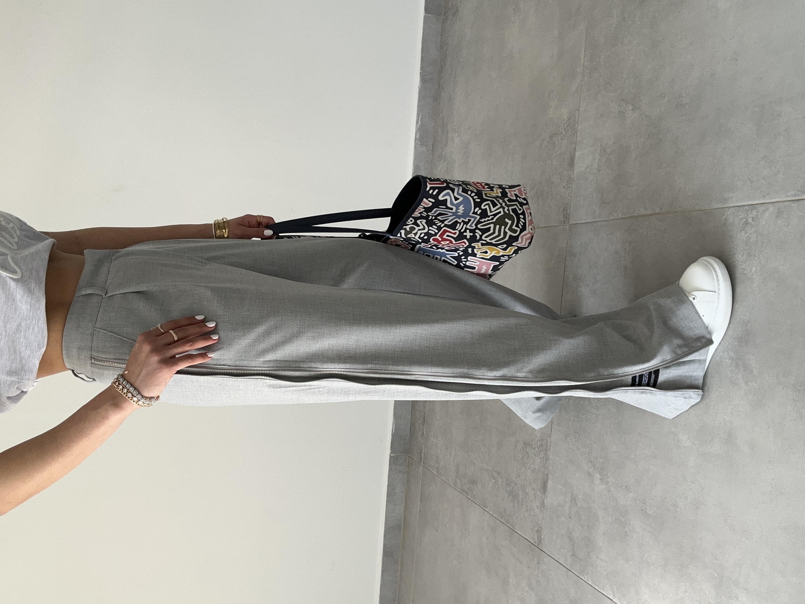 Özel Seri Açık Gri Yandan Fermuarlı Palazzo