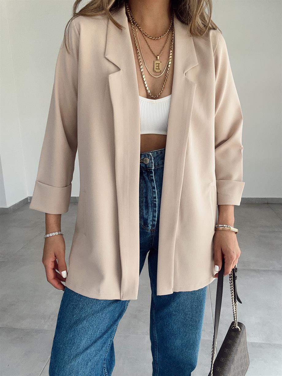 Özel Üretim Atlas Kumaş Bej Ceket