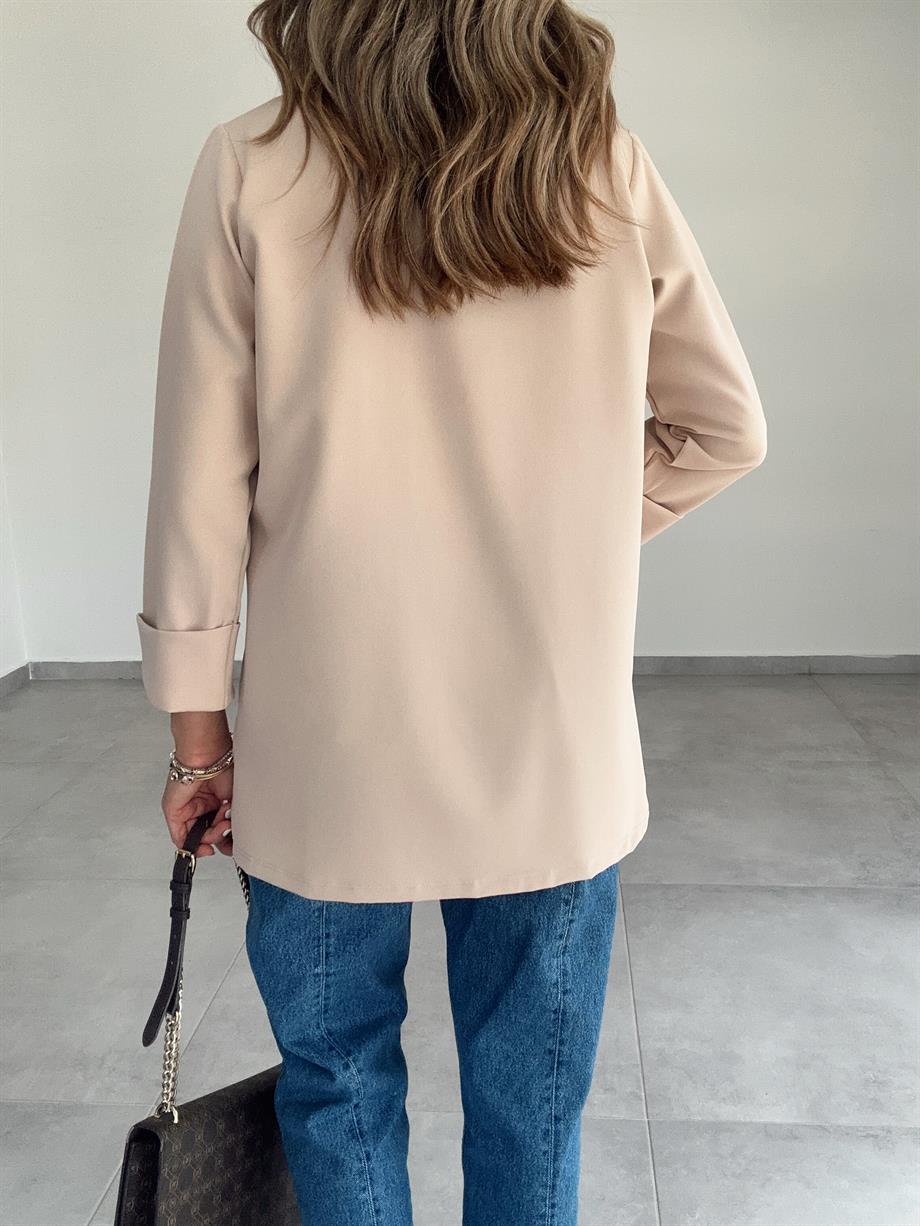 Özel Üretim Atlas Kumaş Bej Ceket