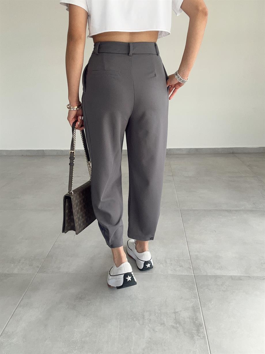 Özel Üretim Beli Ve Paçası Düğmeli Antrasit Pantolon