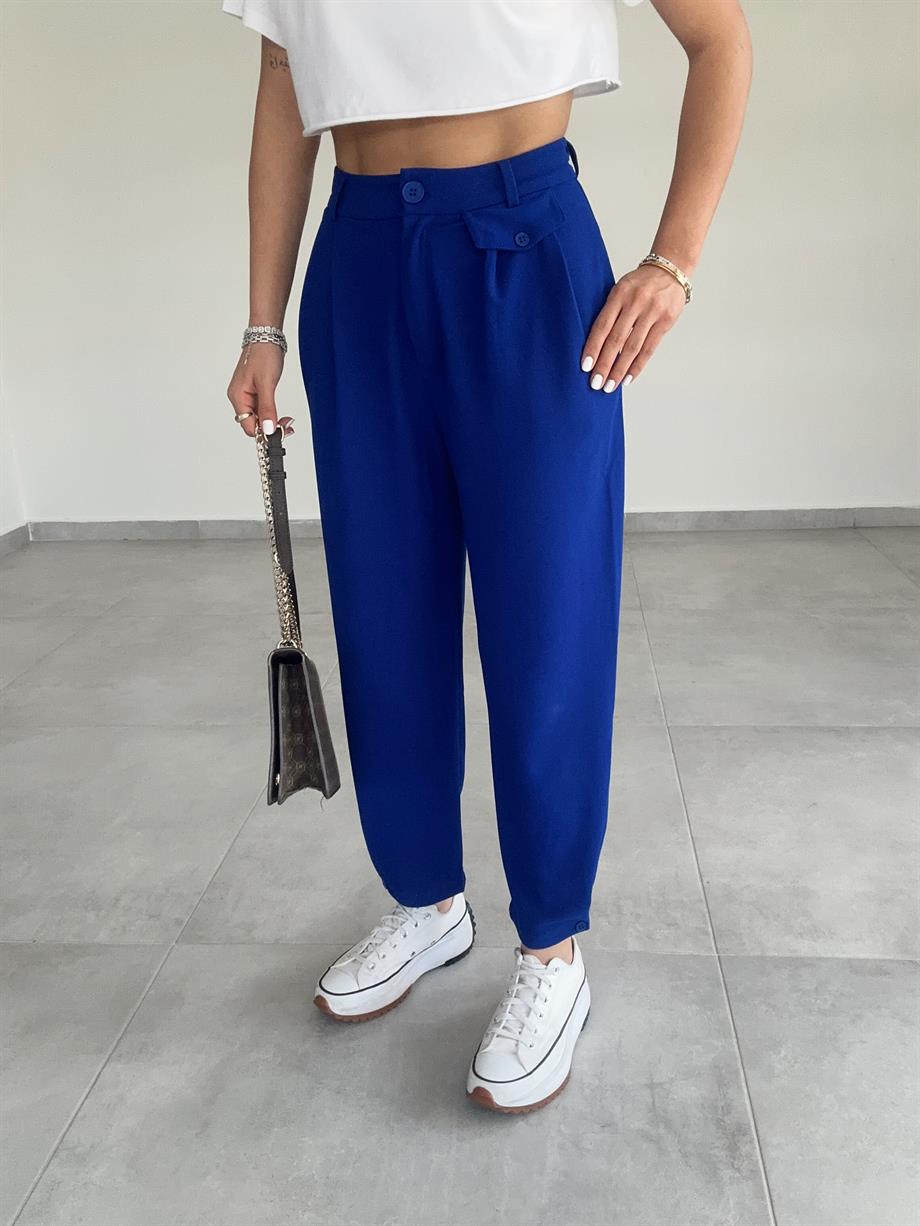Özel Üretim Beli Ve Paçası Düğmeli Sax Pantolon