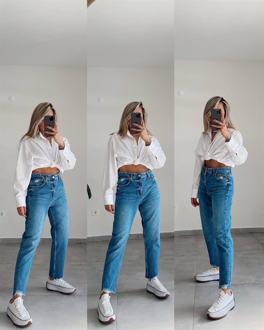 Paça Detaylı Mom Jean