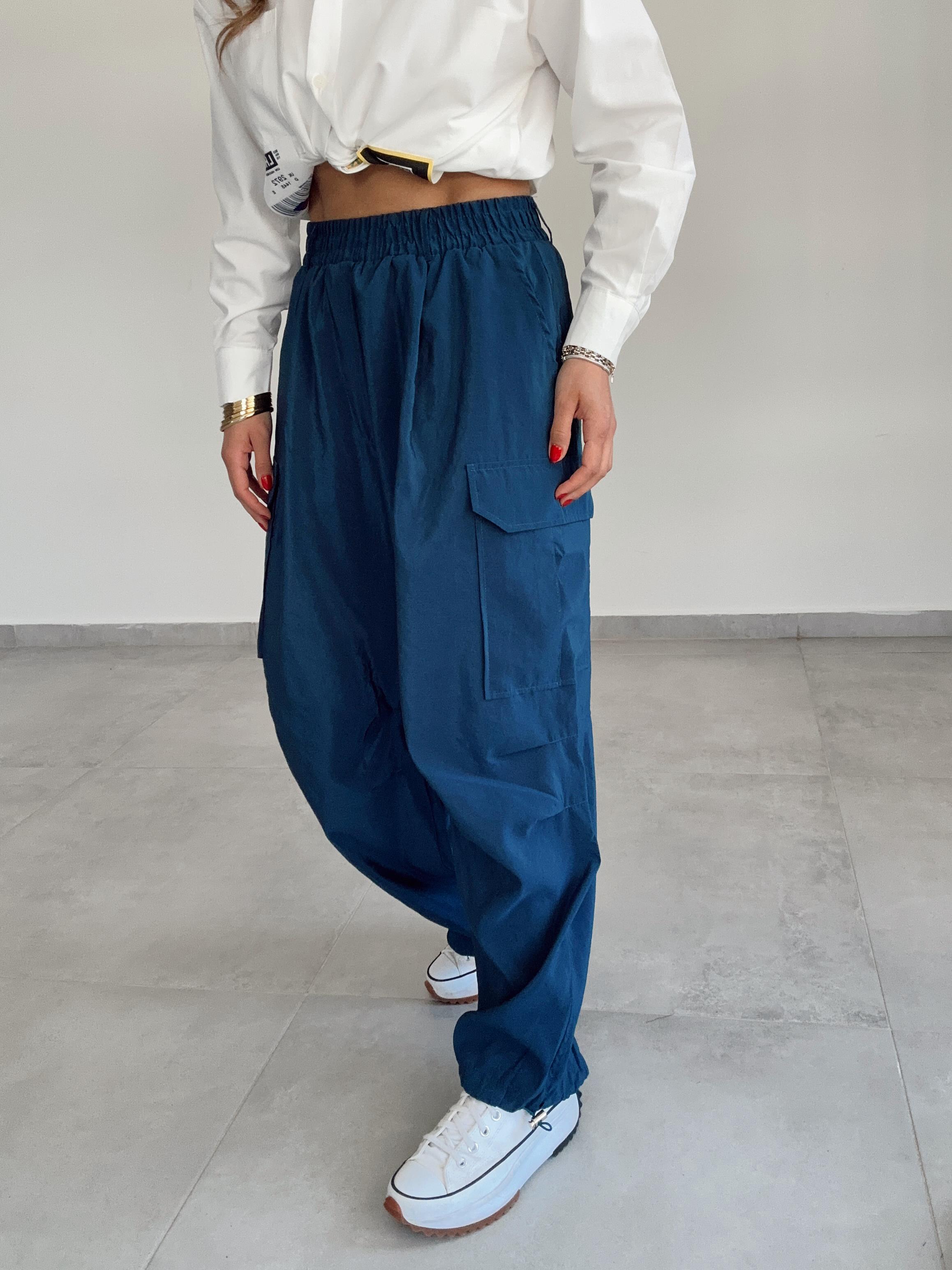 Paraşüt Yandan Cepli Paça Lastikli Eşofman-Petrol