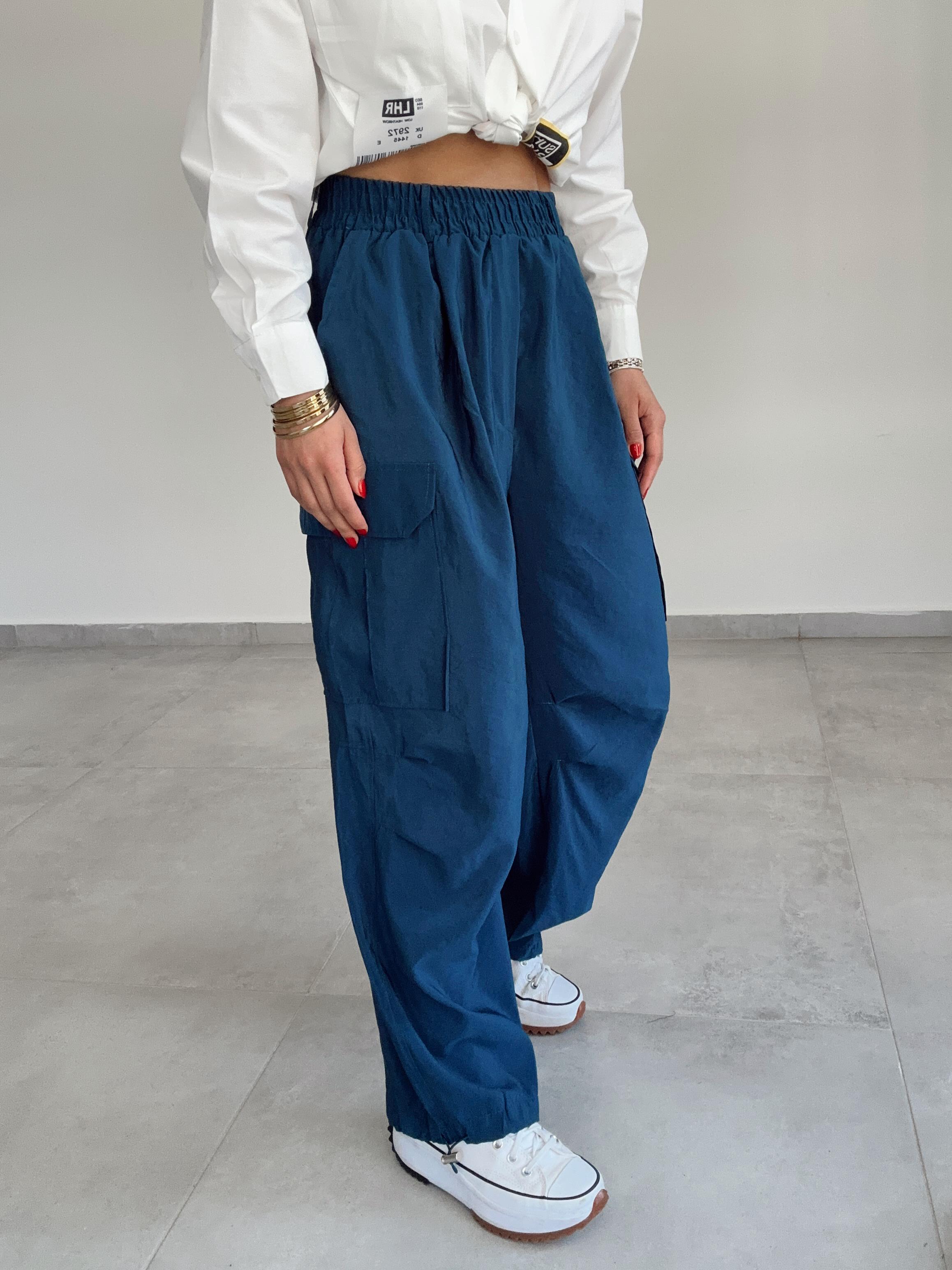 Paraşüt Yandan Cepli Paça Lastikli Eşofman-Petrol