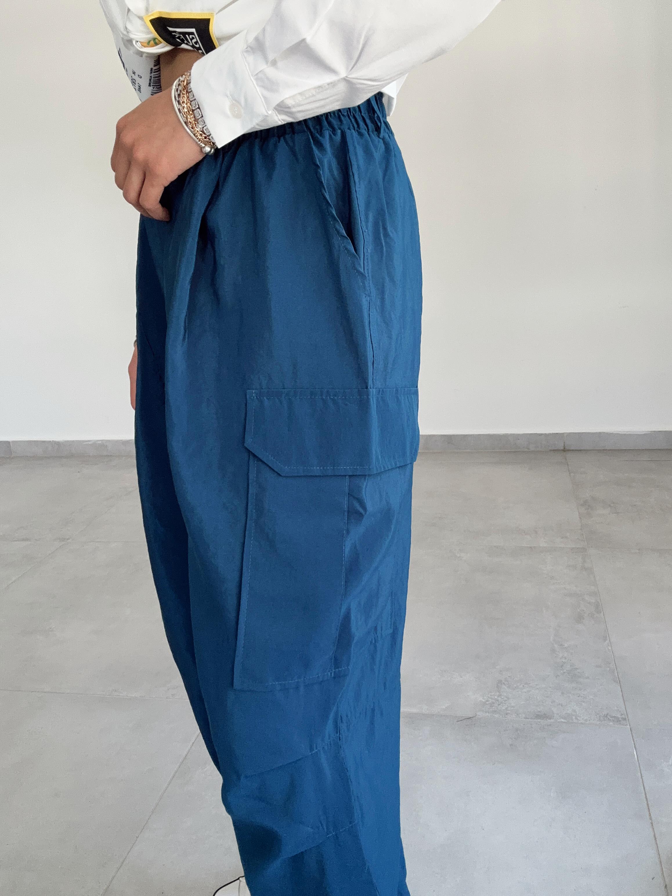 Paraşüt Yandan Cepli Paça Lastikli Eşofman-Petrol