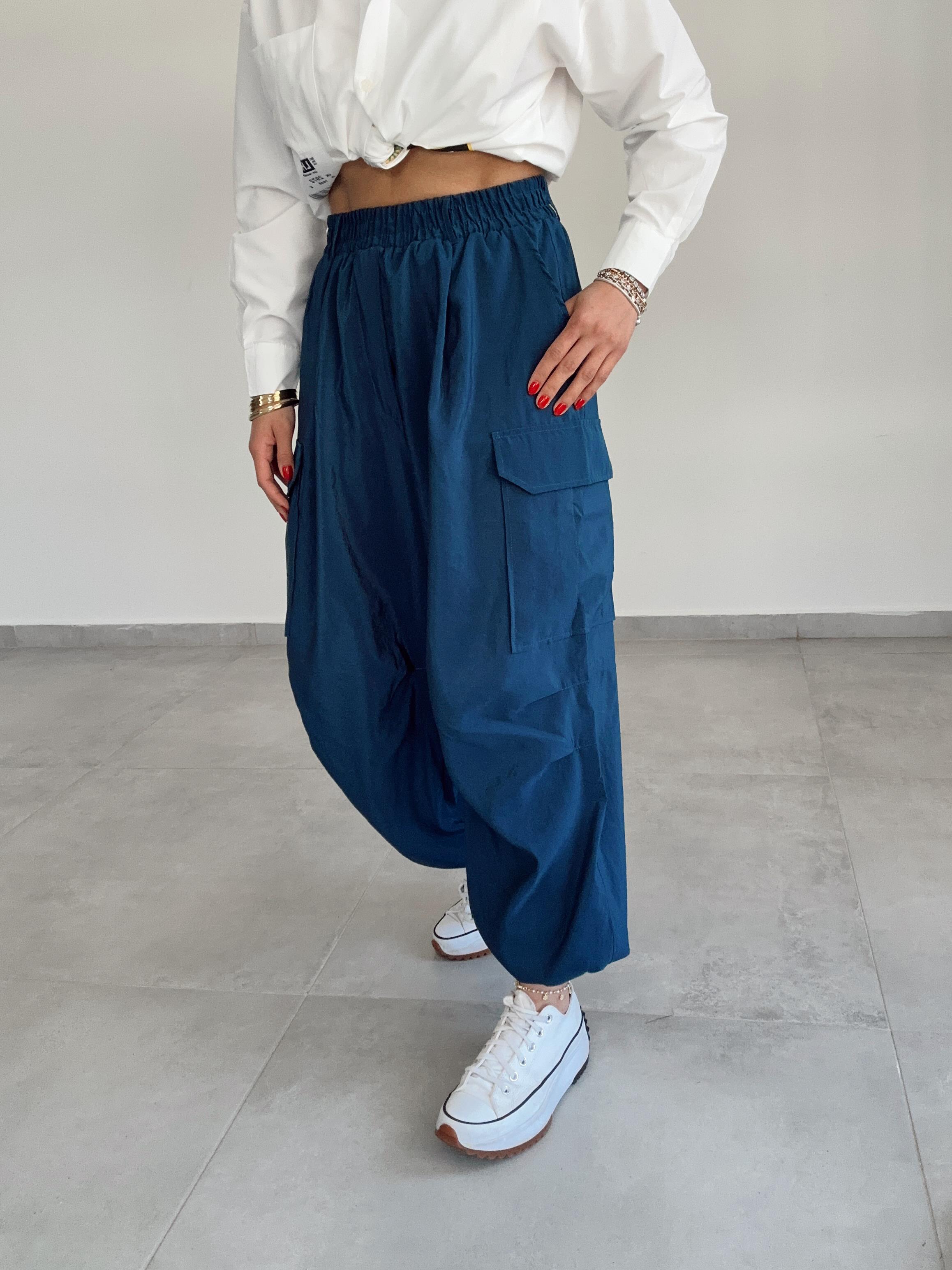 Paraşüt Yandan Cepli Paça Lastikli Eşofman-Petrol