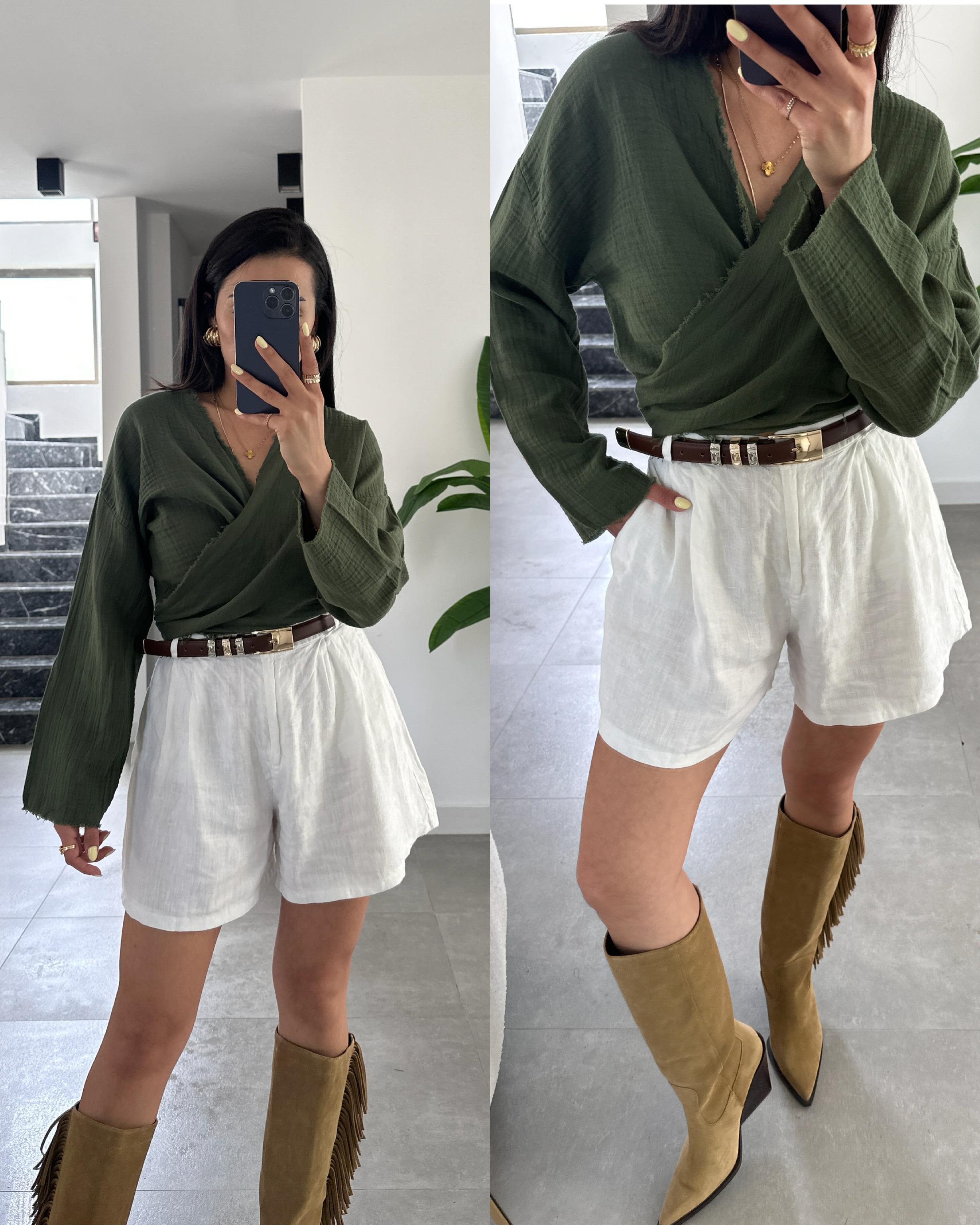 Pcs Haki Müslin Helen Bluz