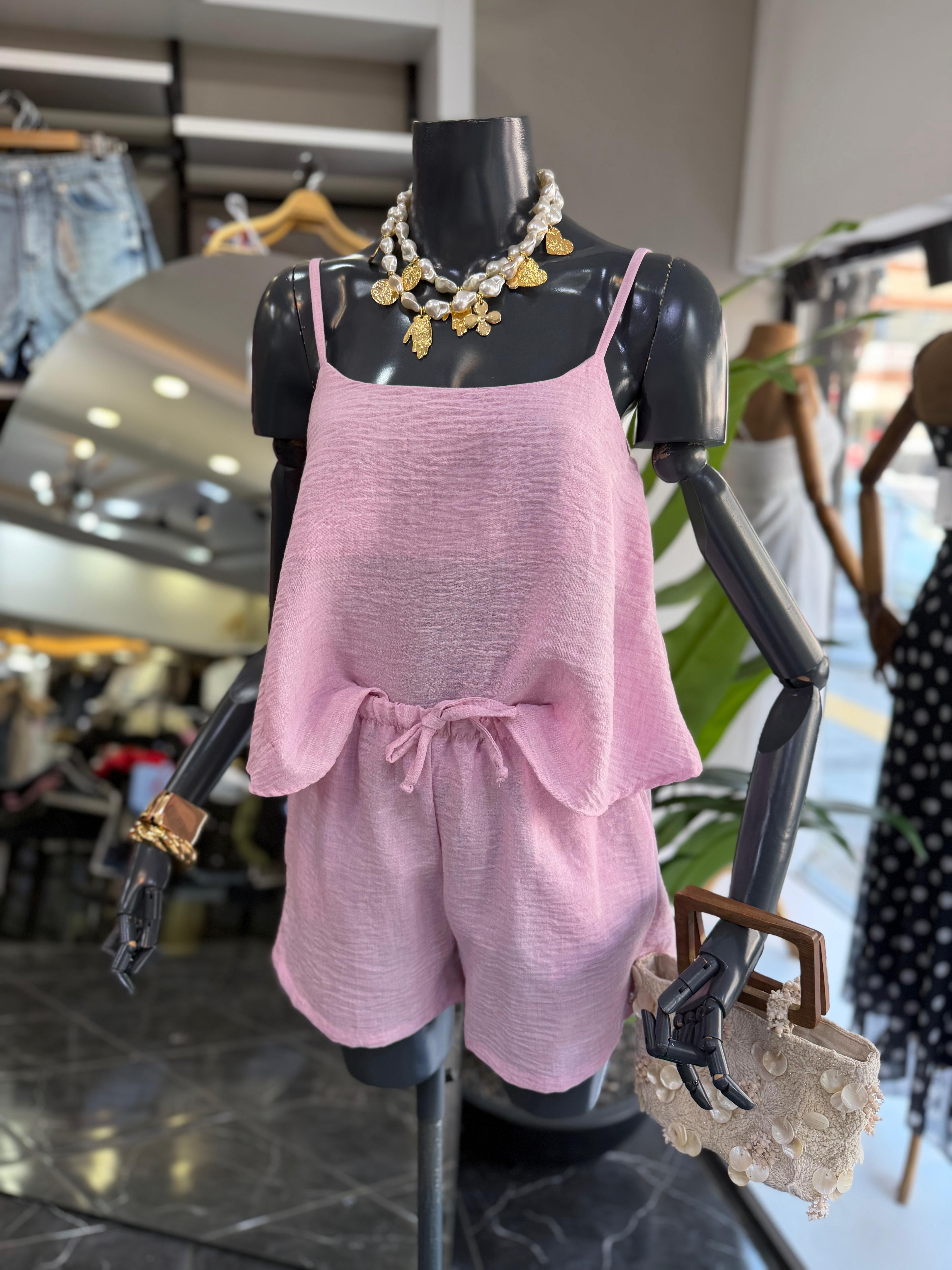 Levure Pembe Askılı Crop Bluz