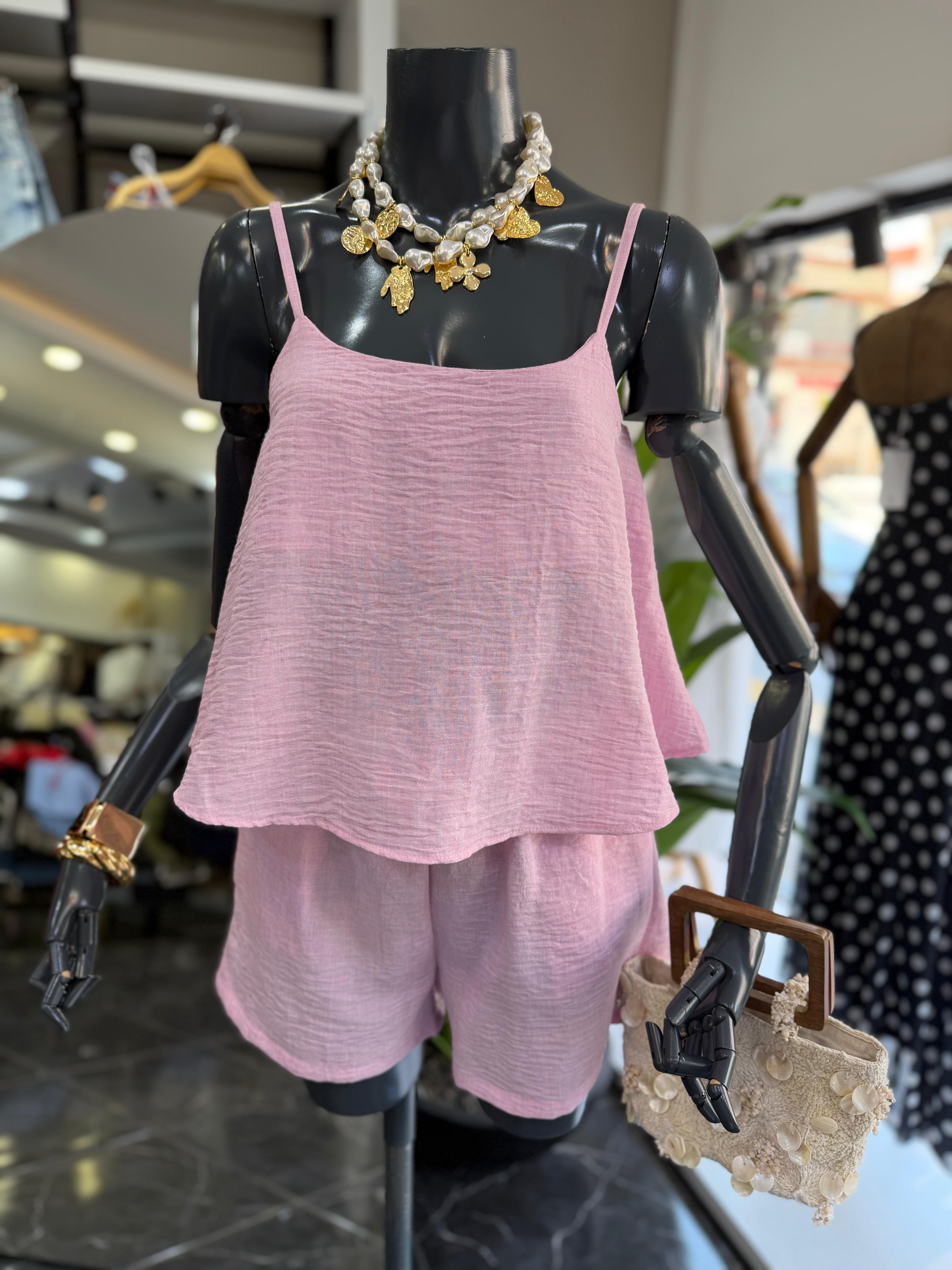 Levure Pembe Askılı Crop Bluz