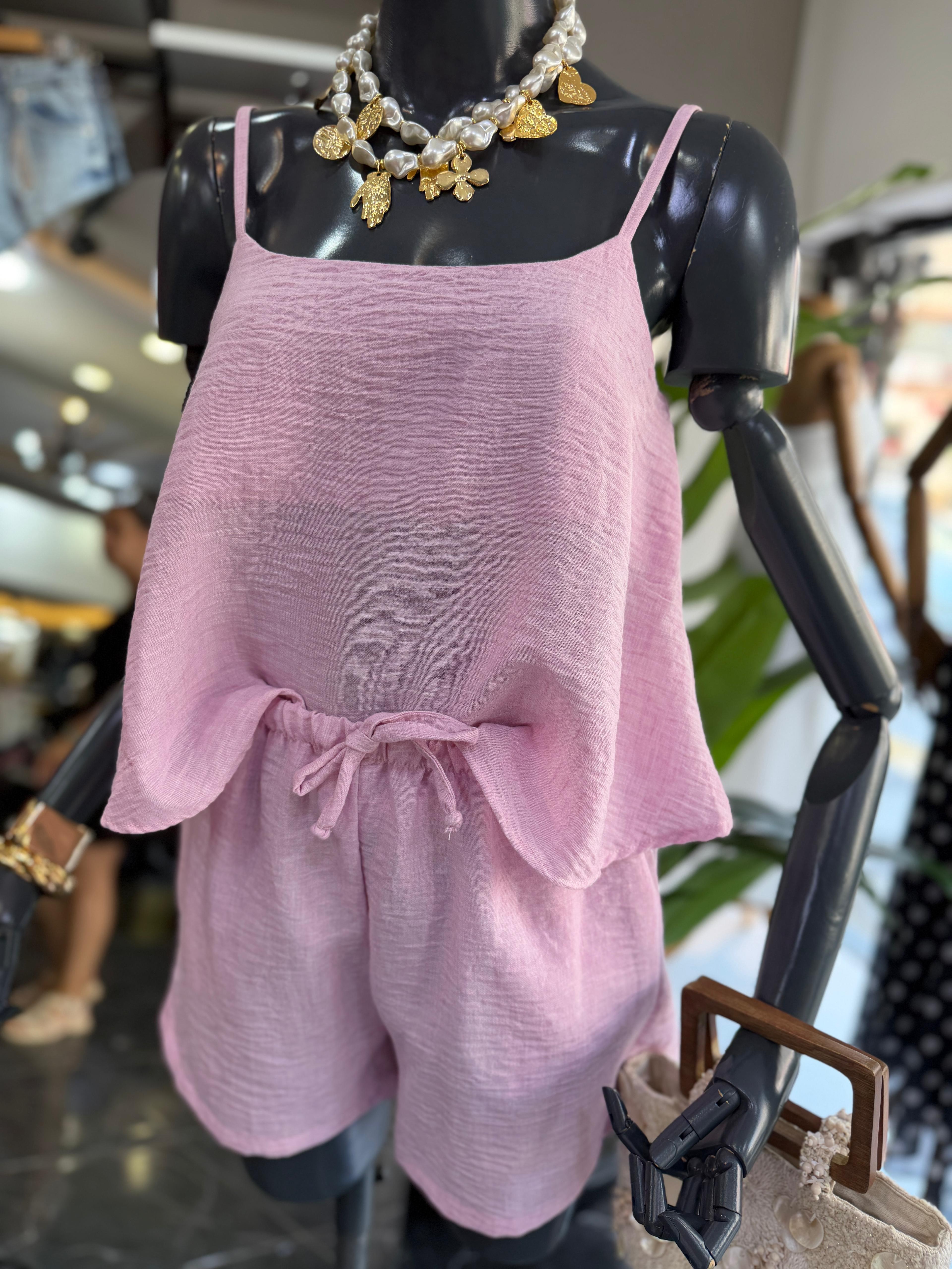 Levure Pembe Askılı Crop Bluz