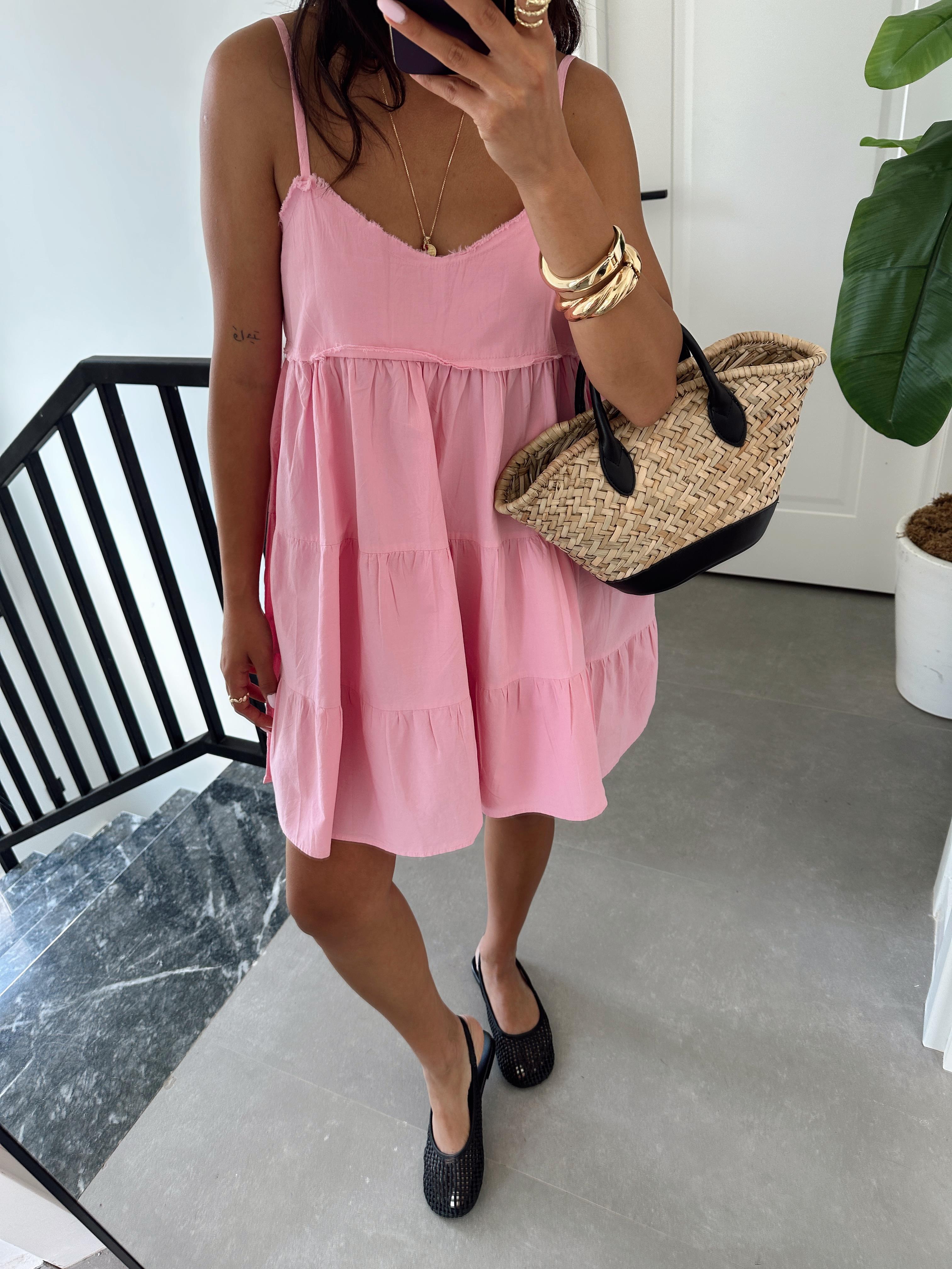 Pembe Askılı Mini Elbise