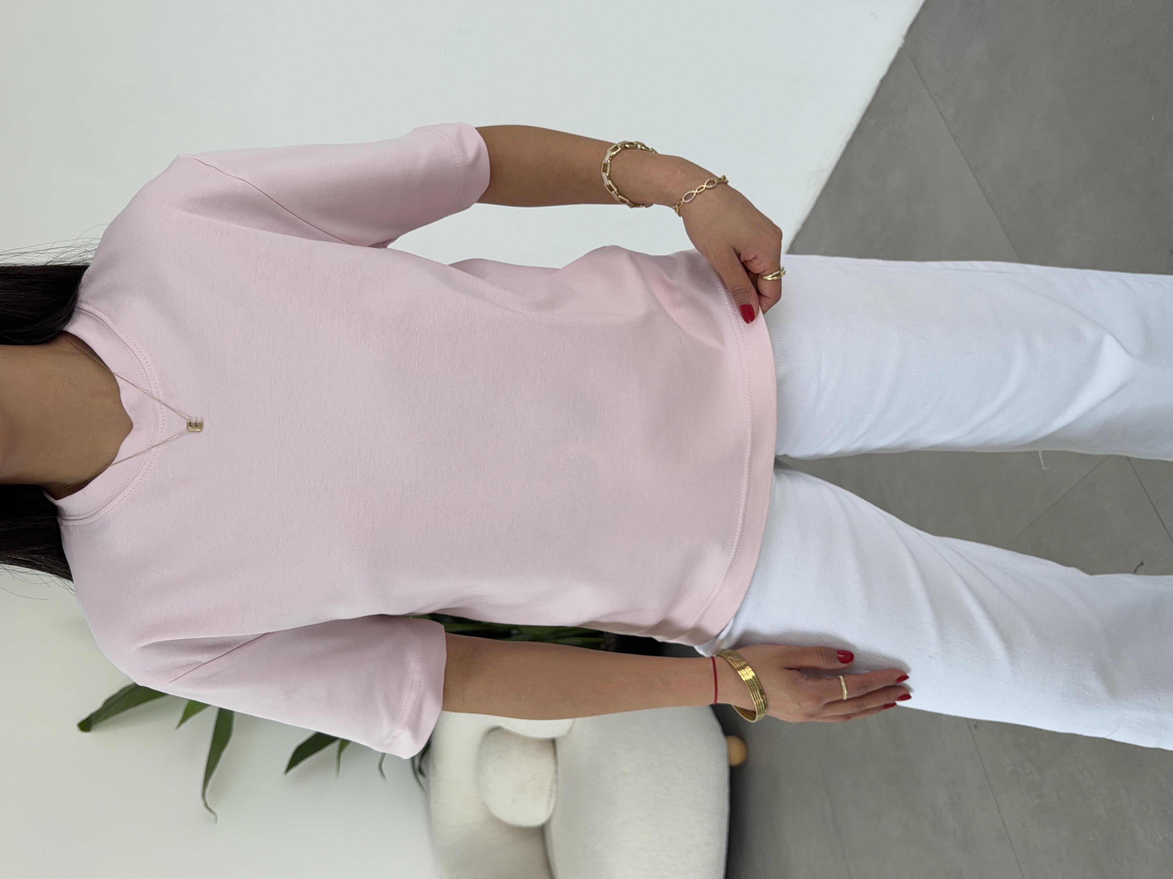 Pembe Bisiklet Yaka  T-Shirt