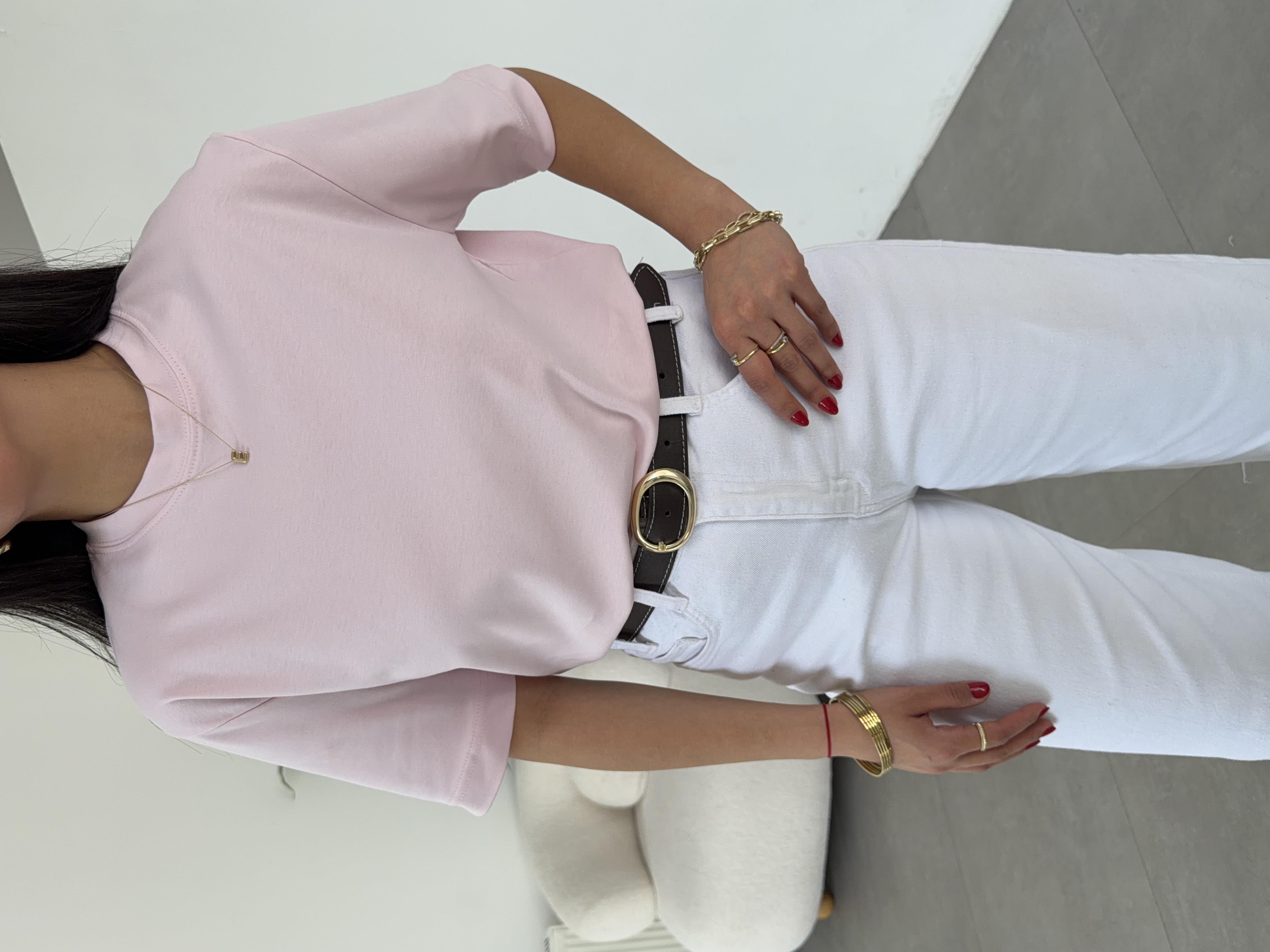 Pembe Bisiklet Yaka  T-Shirt