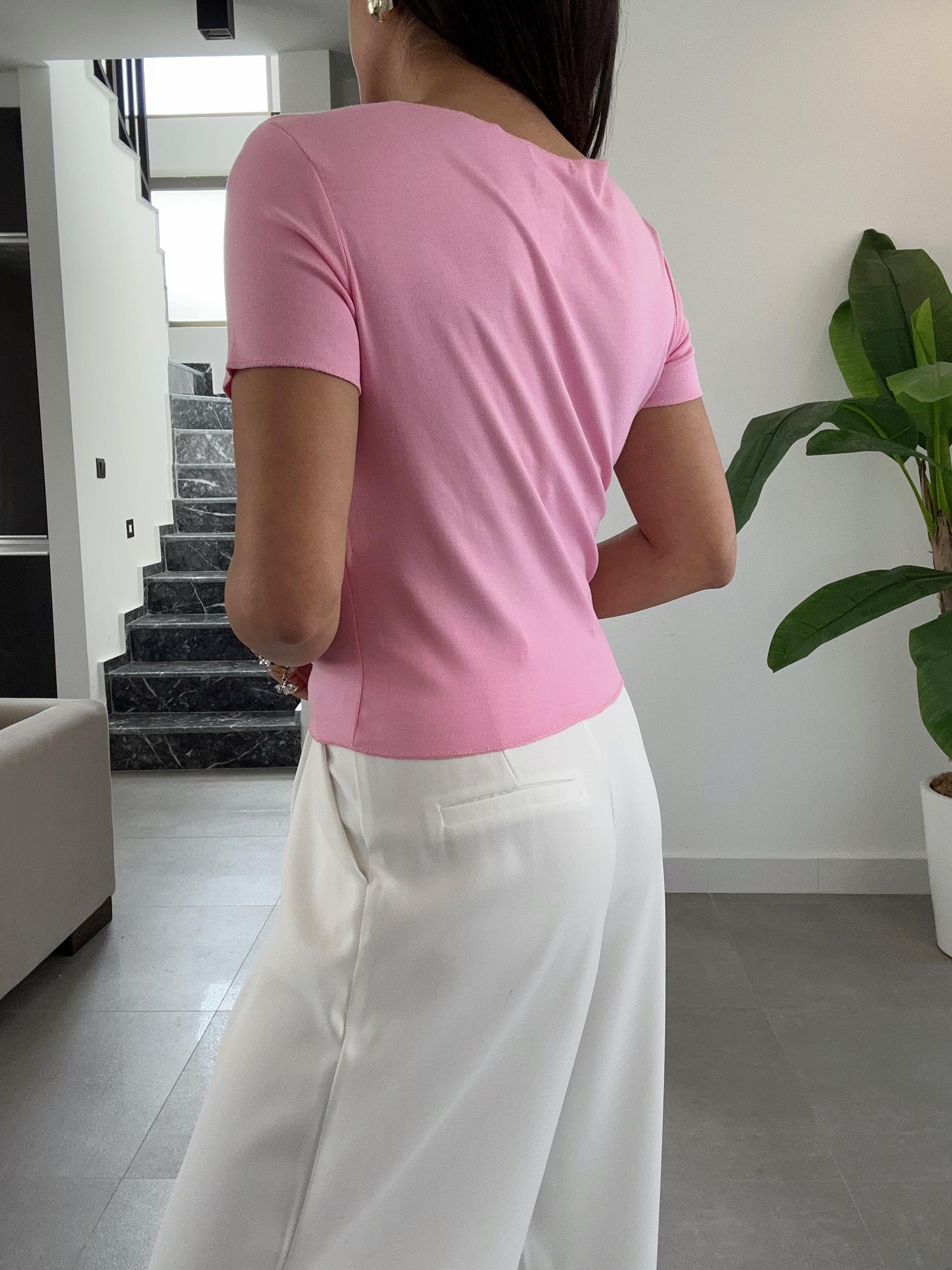 Pembe Fiyonk Detaylı Bluz