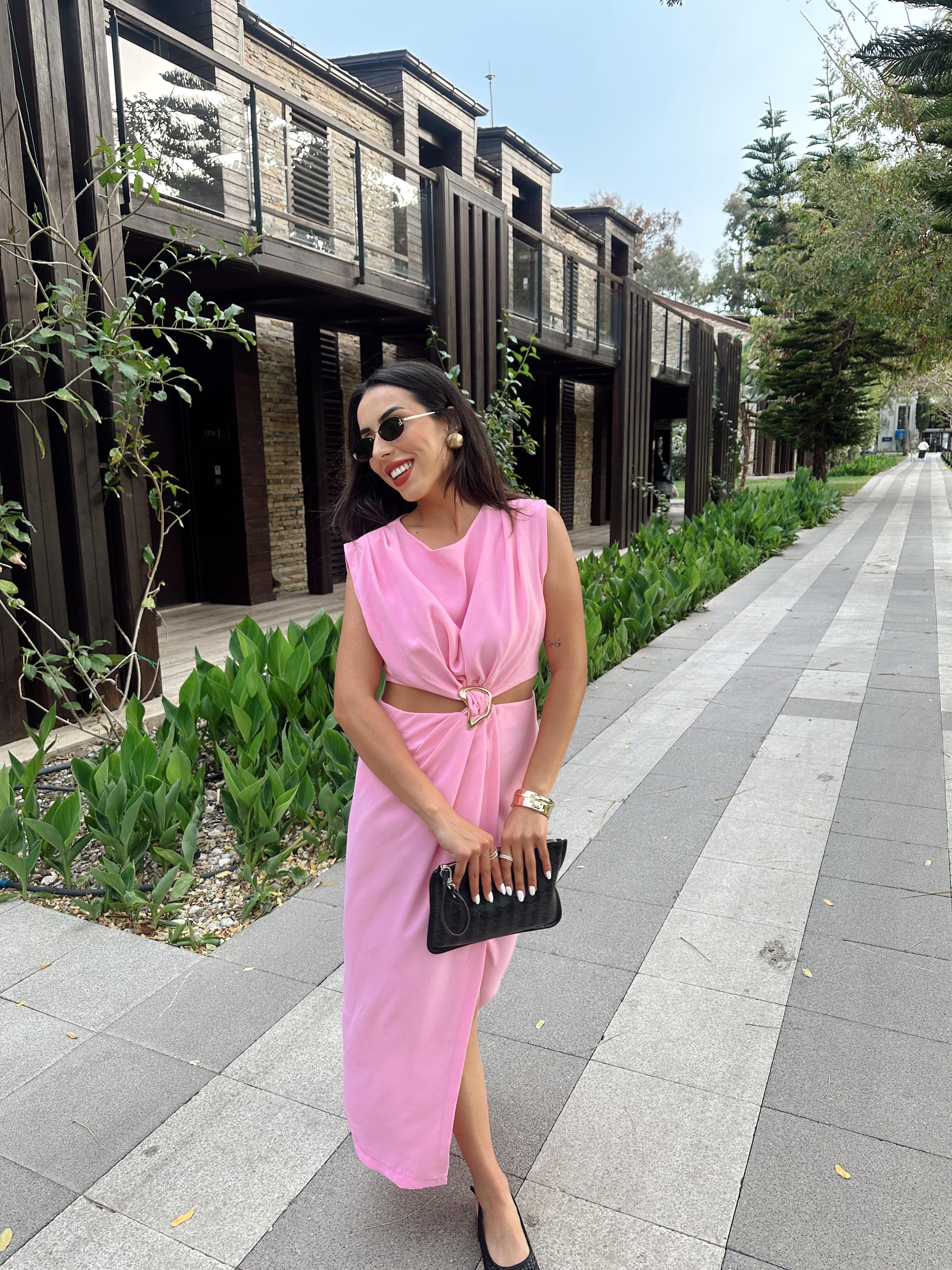 Pembe Gold Toka Detaylı Elbise