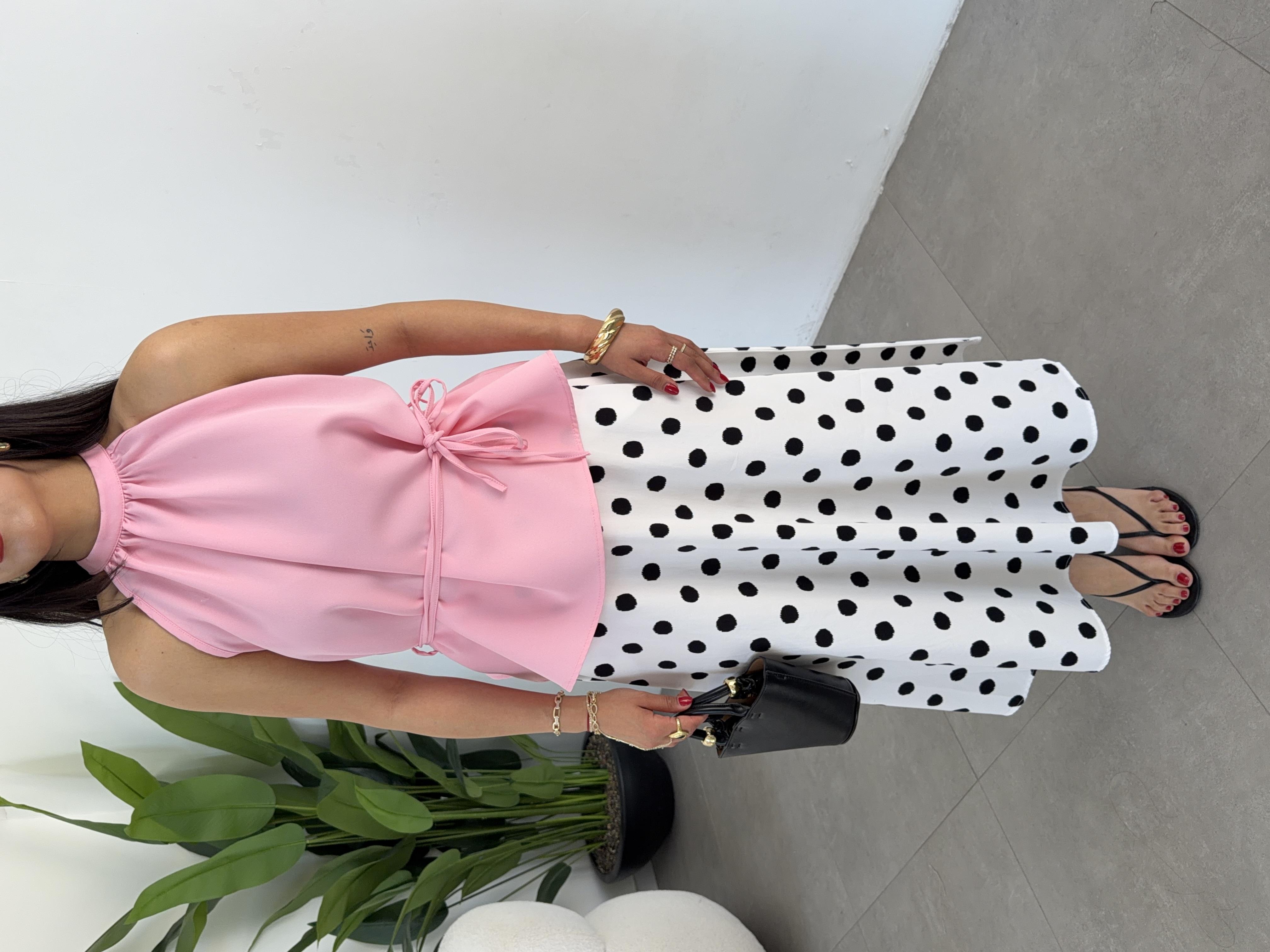 Pembe Halter Yaka Double Bluz