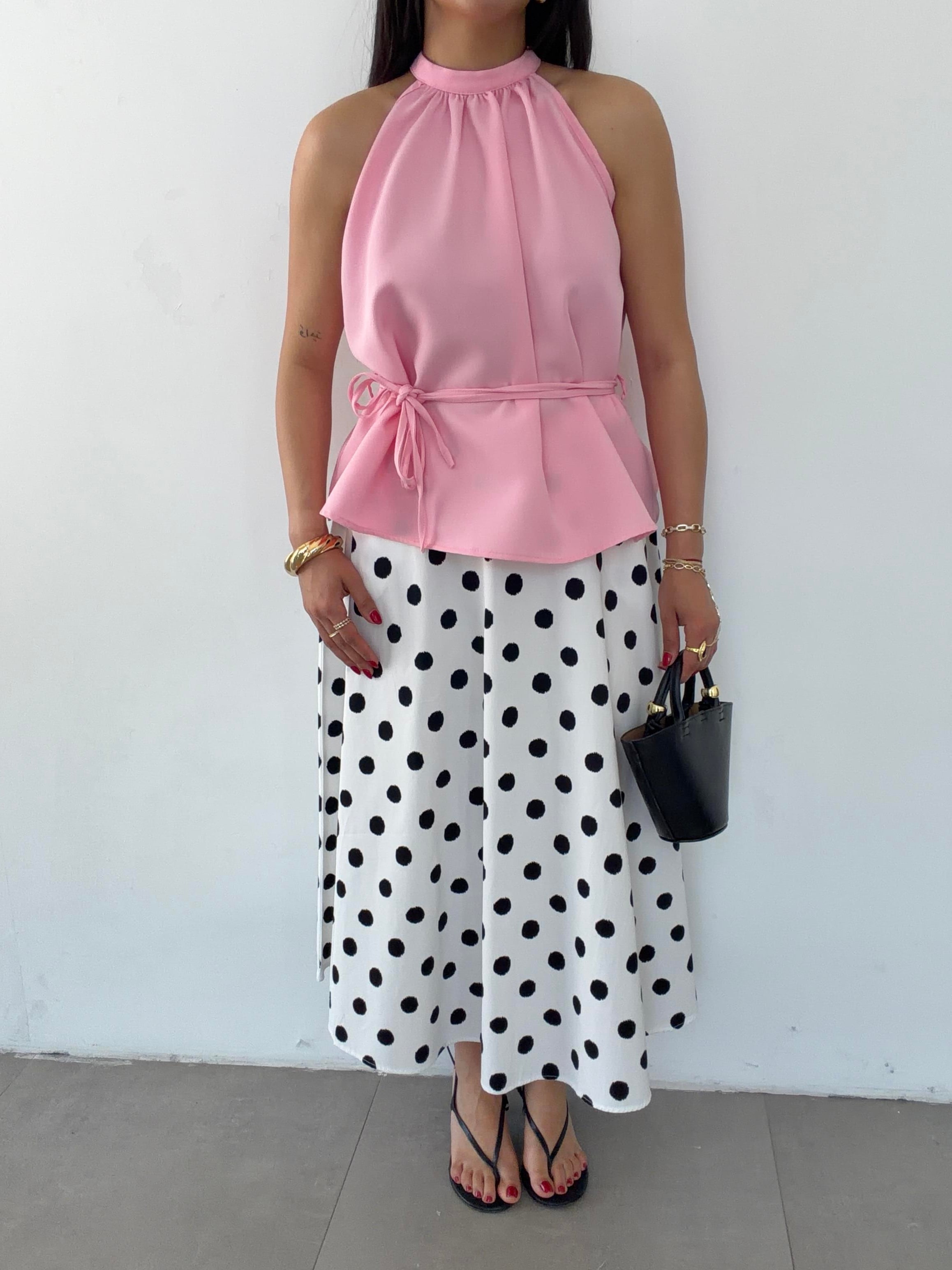 Pembe Halter Yaka Double Bluz