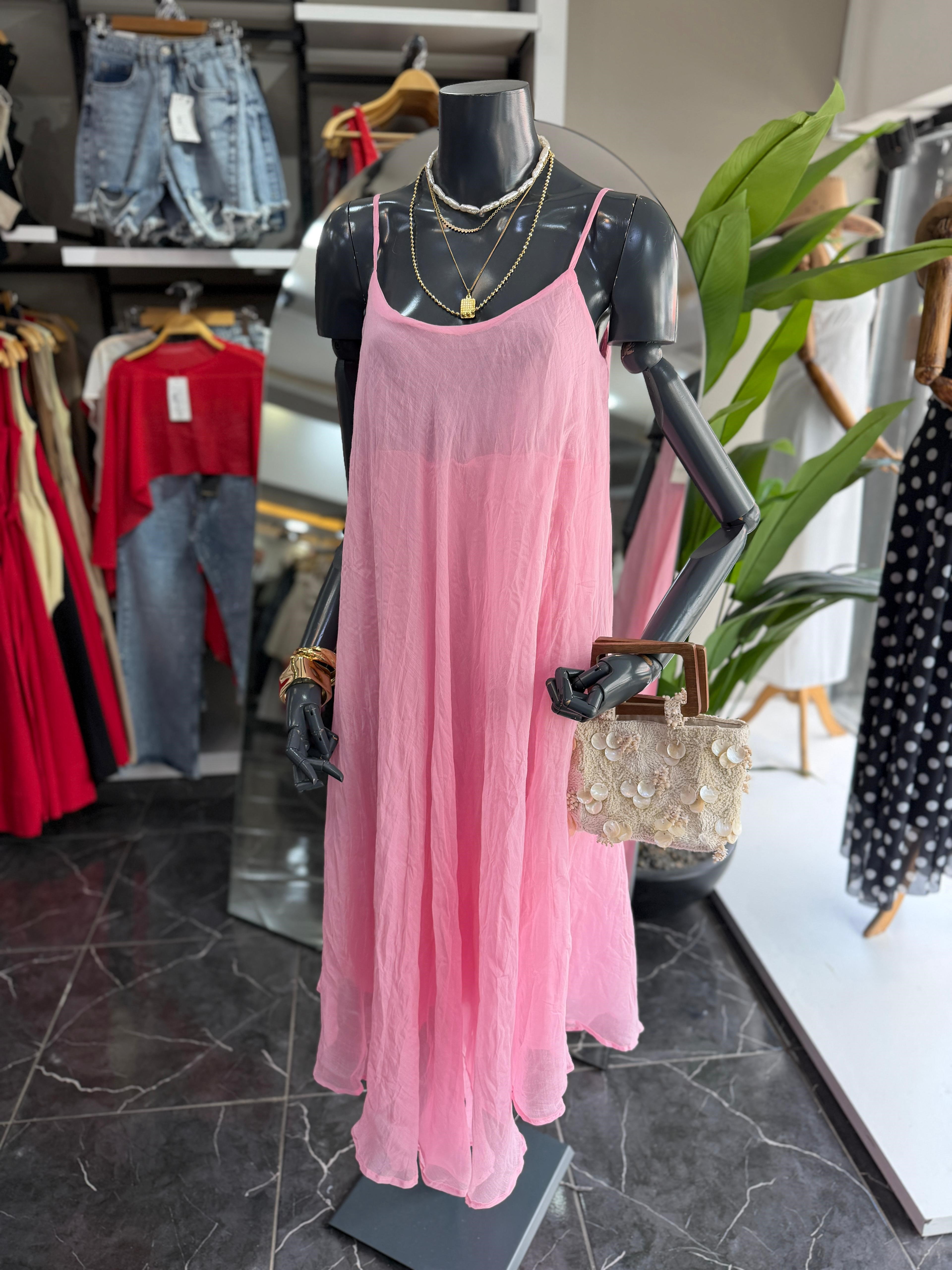 Pembe Kemerli Askılı Elbise