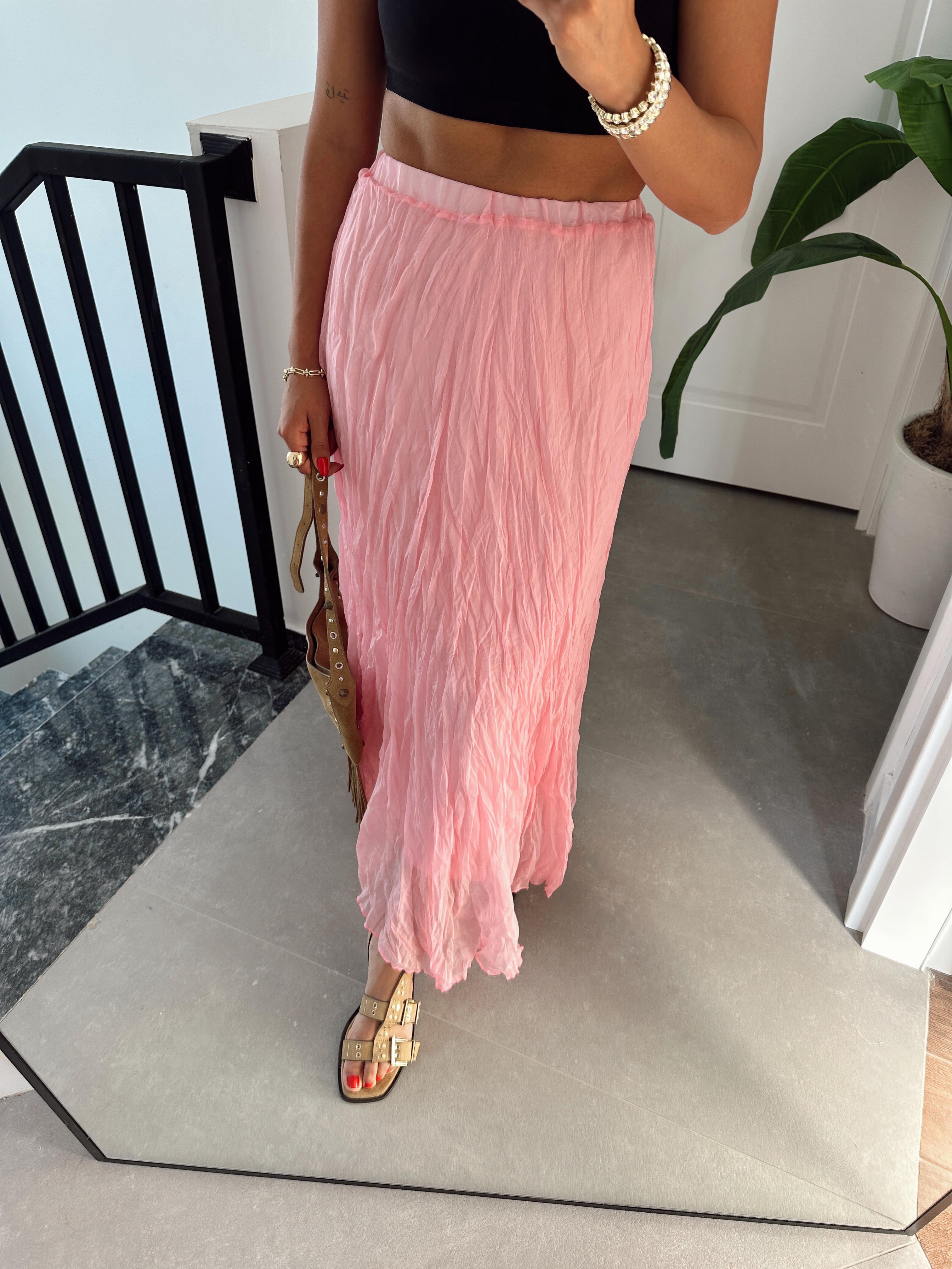 Pembe Kırışık Etek