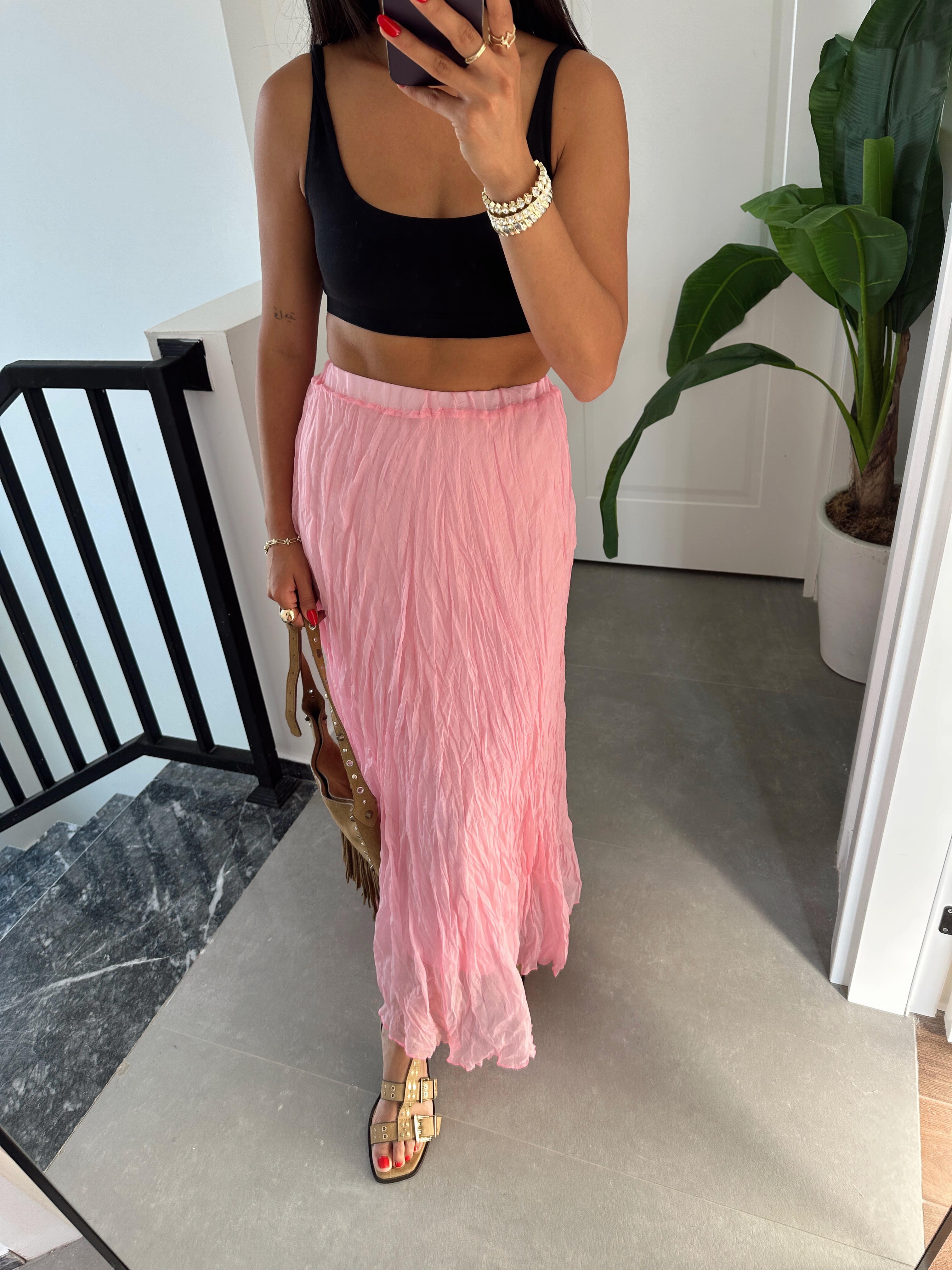 Pembe Kırışık Etek