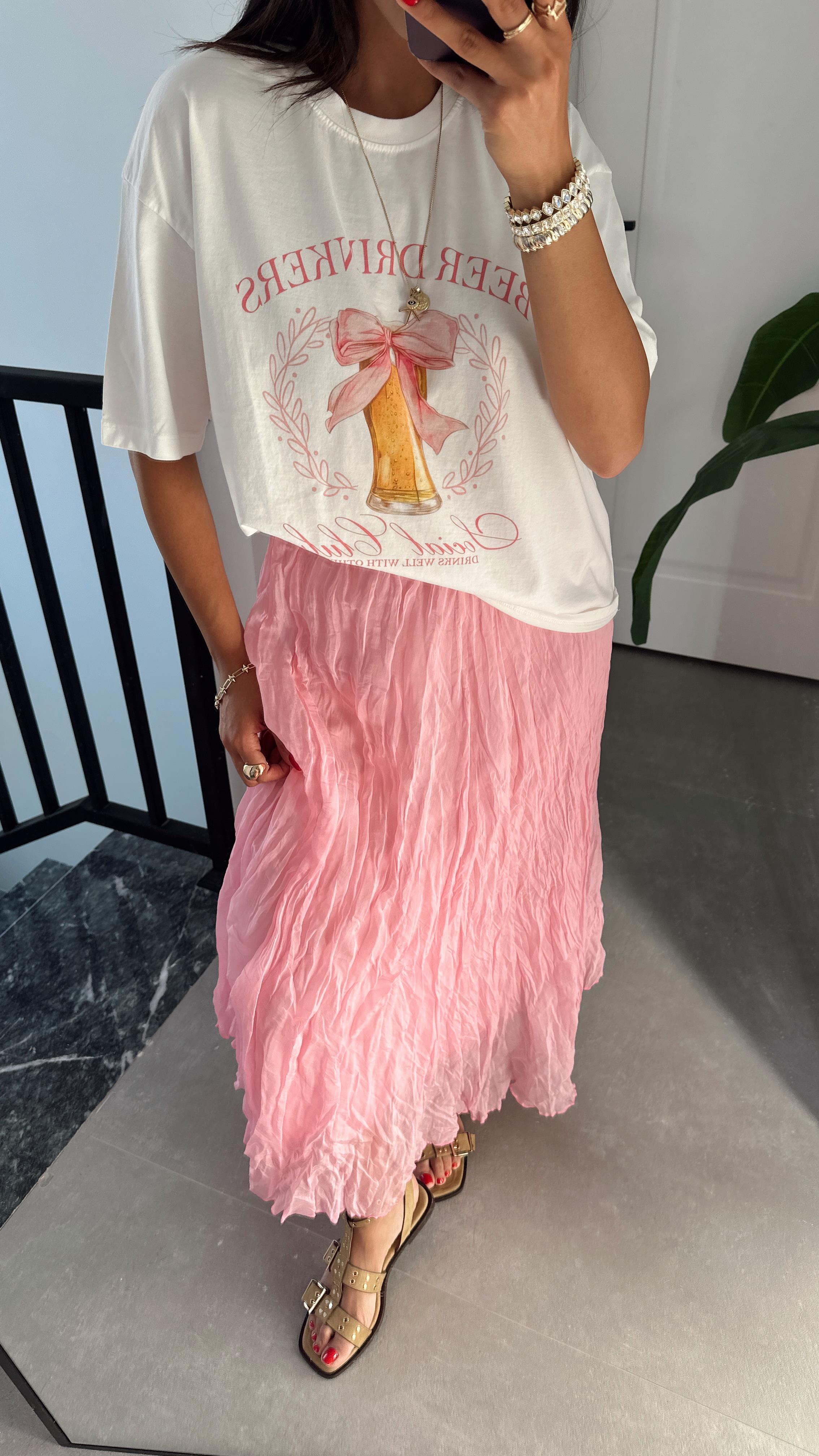 Pembe Kırışık Etek