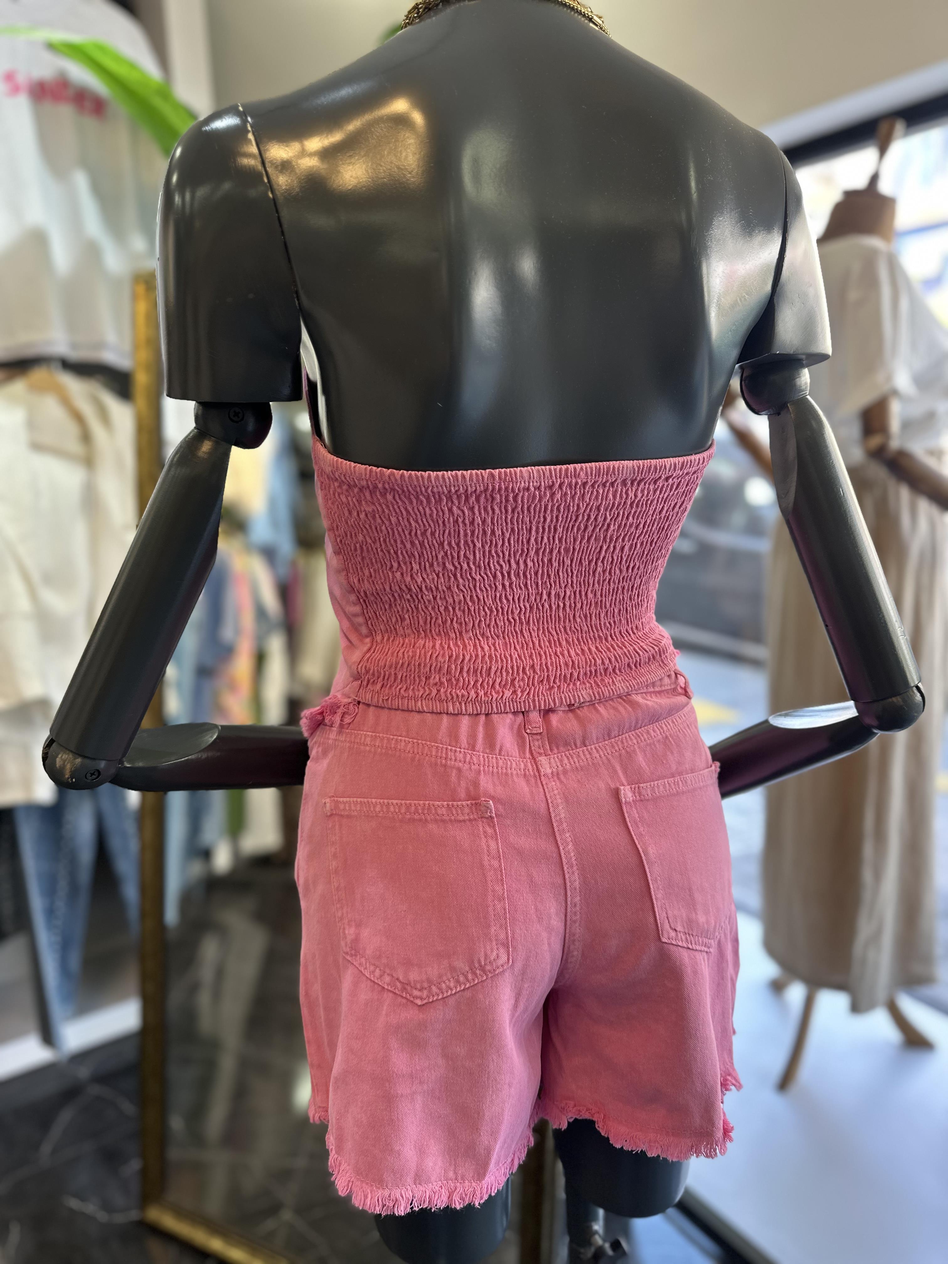 Pembe Yıkamalı Şortlu Büstiyer Takım