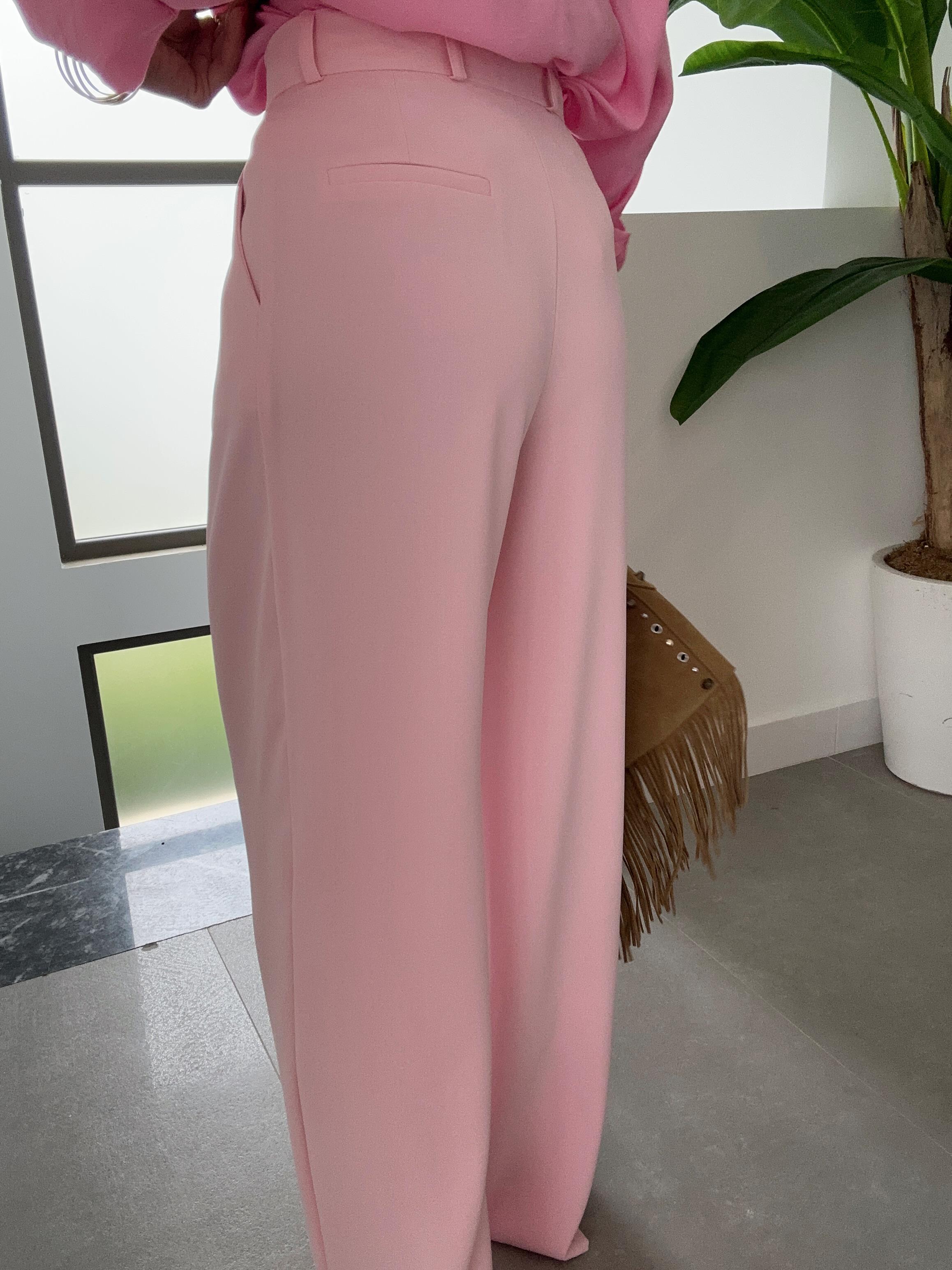 Pembe Yüksek Bel Premium  Palazzo Pantolon