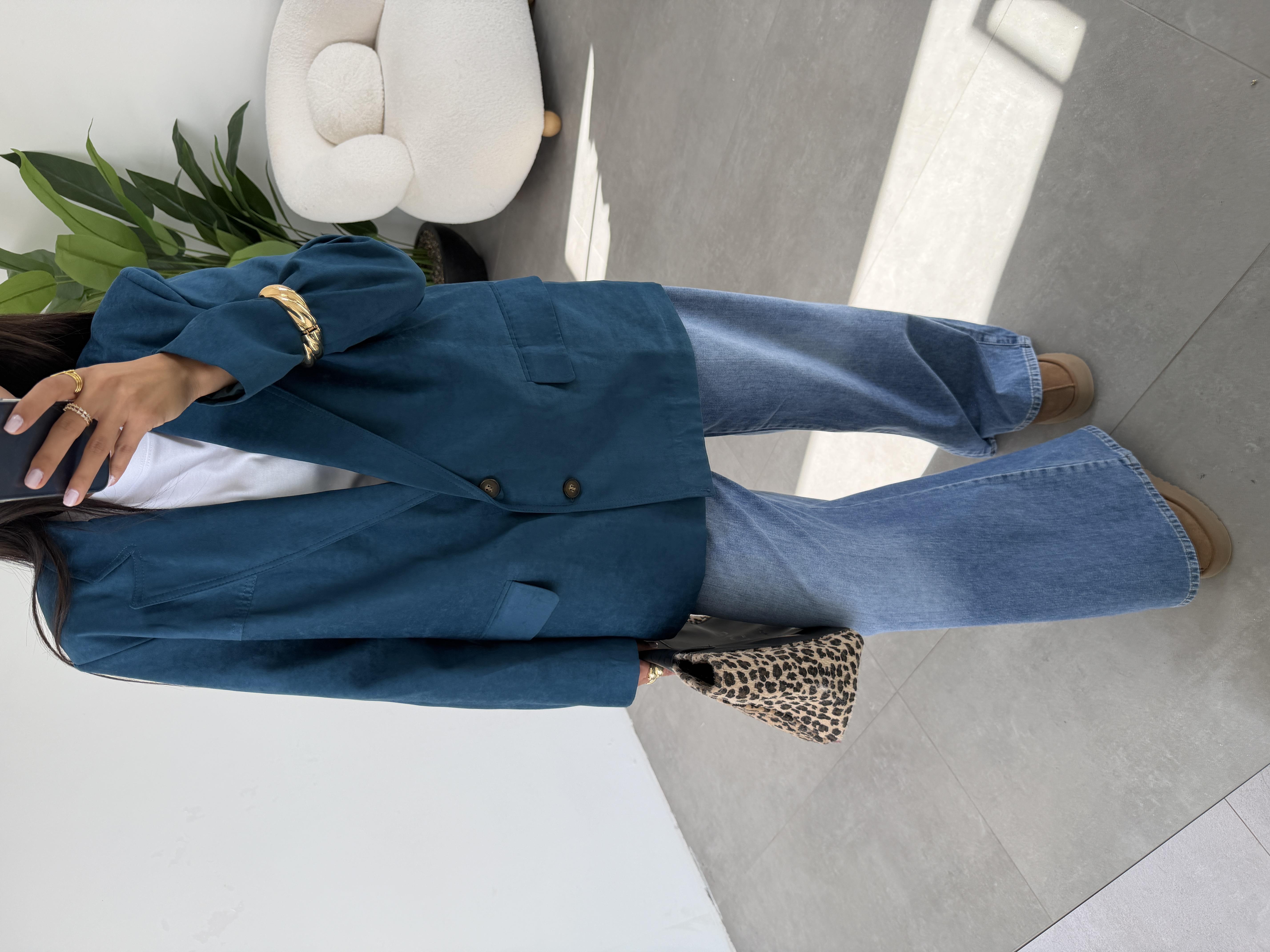Petrol Süet Blazer Ceket
