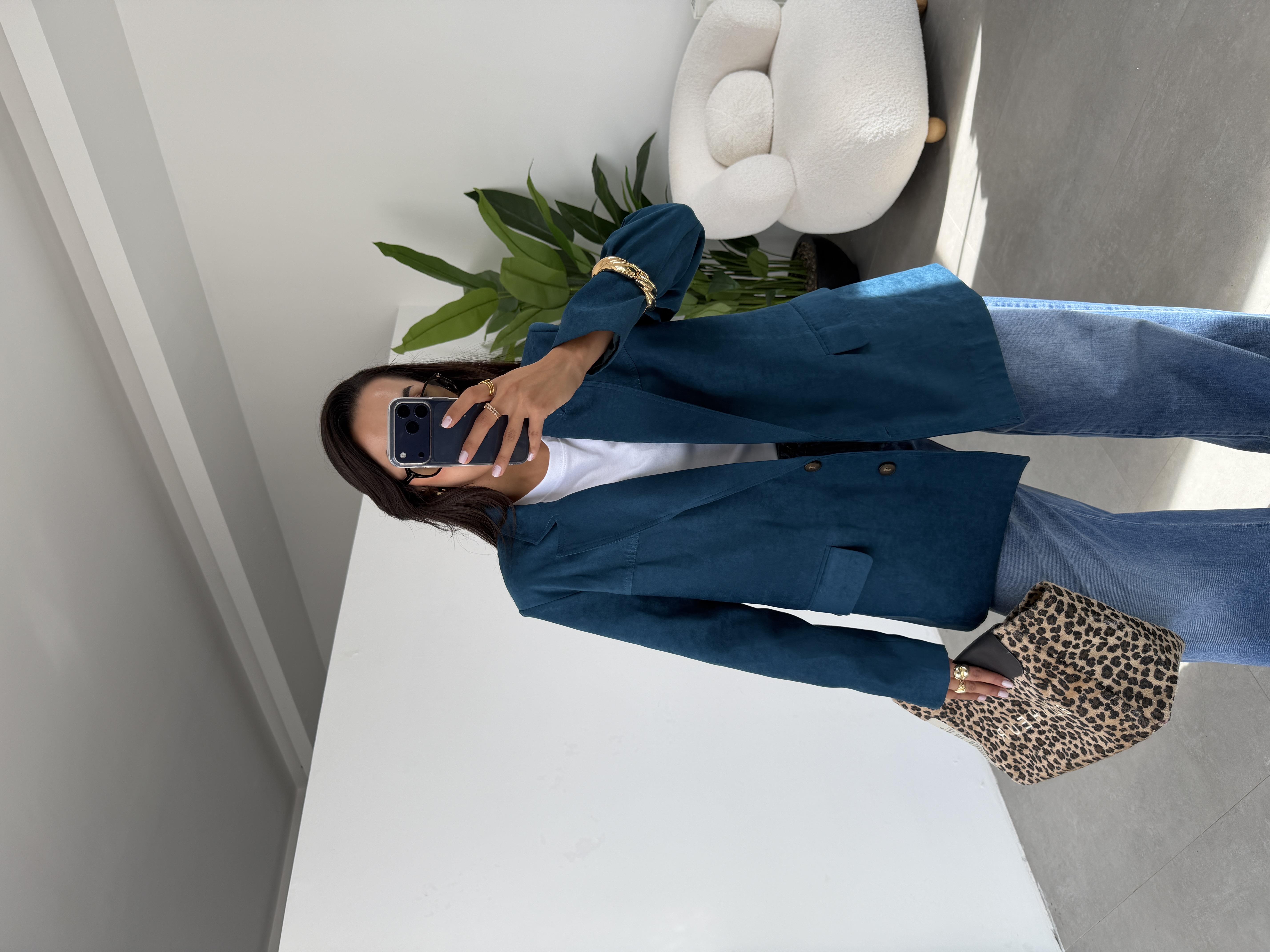 Petrol Süet Blazer Ceket