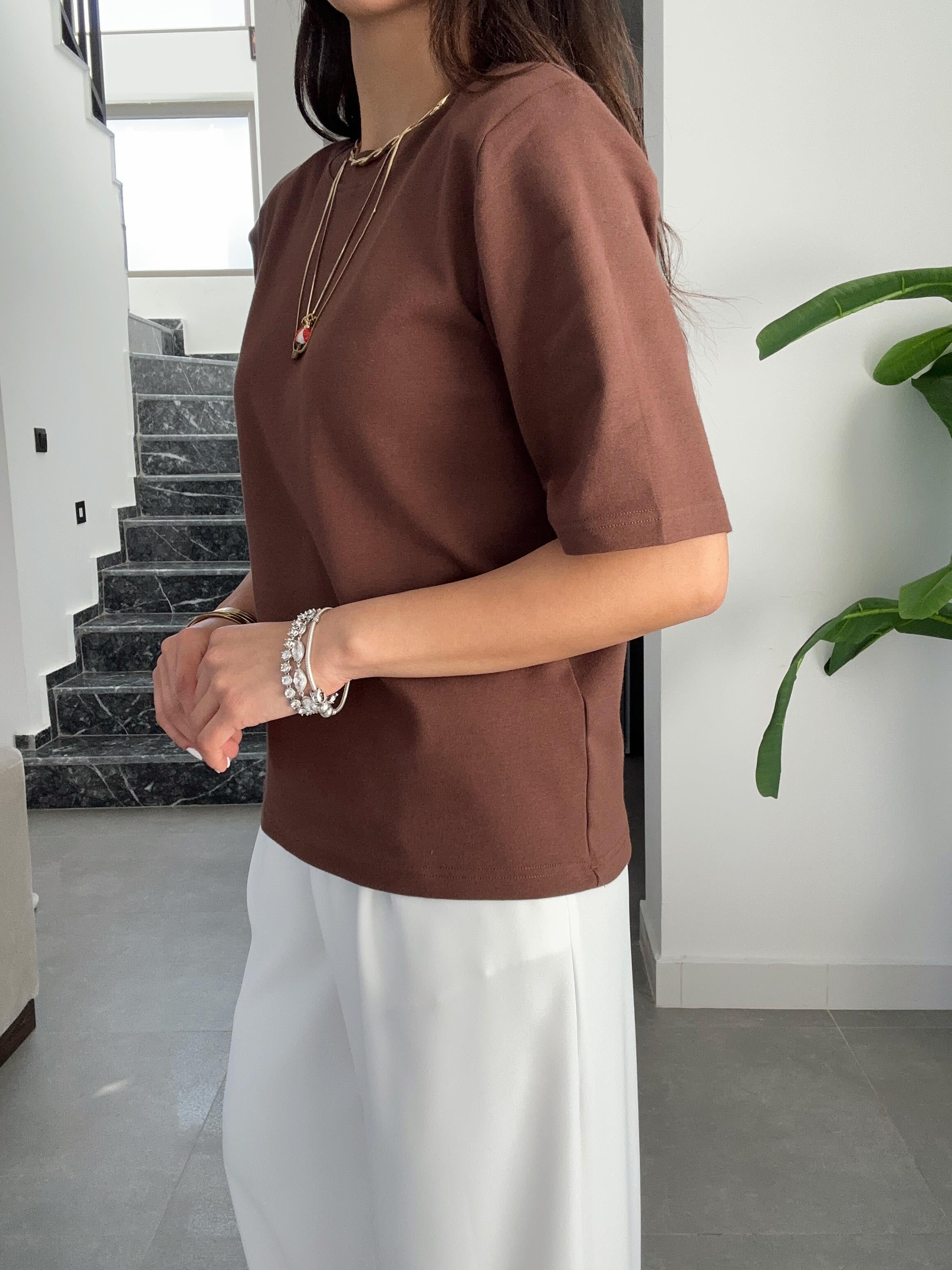Premium Vatkalı Kahve Tişört