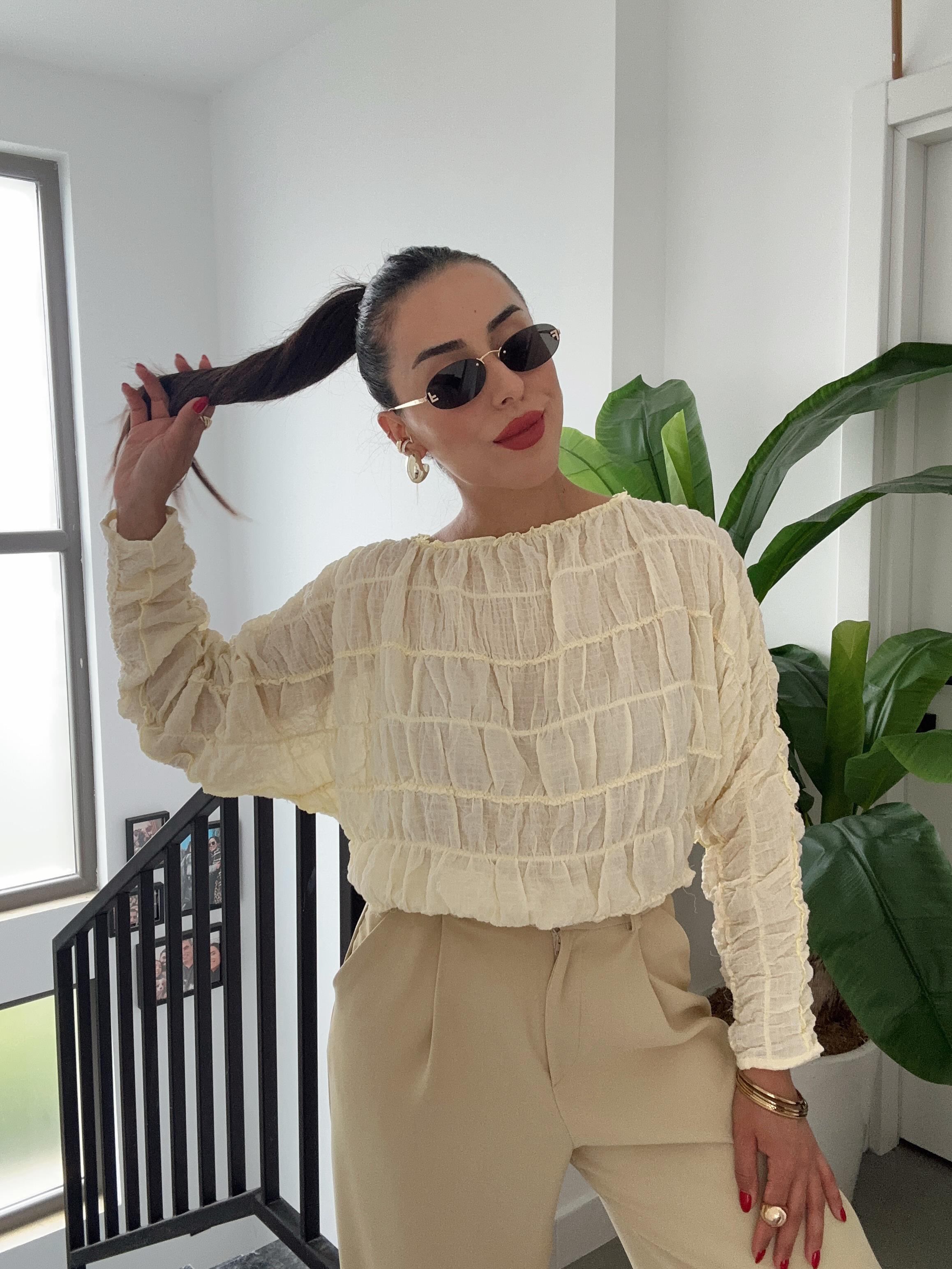 Sarı Lastik Büzgü Gömlek