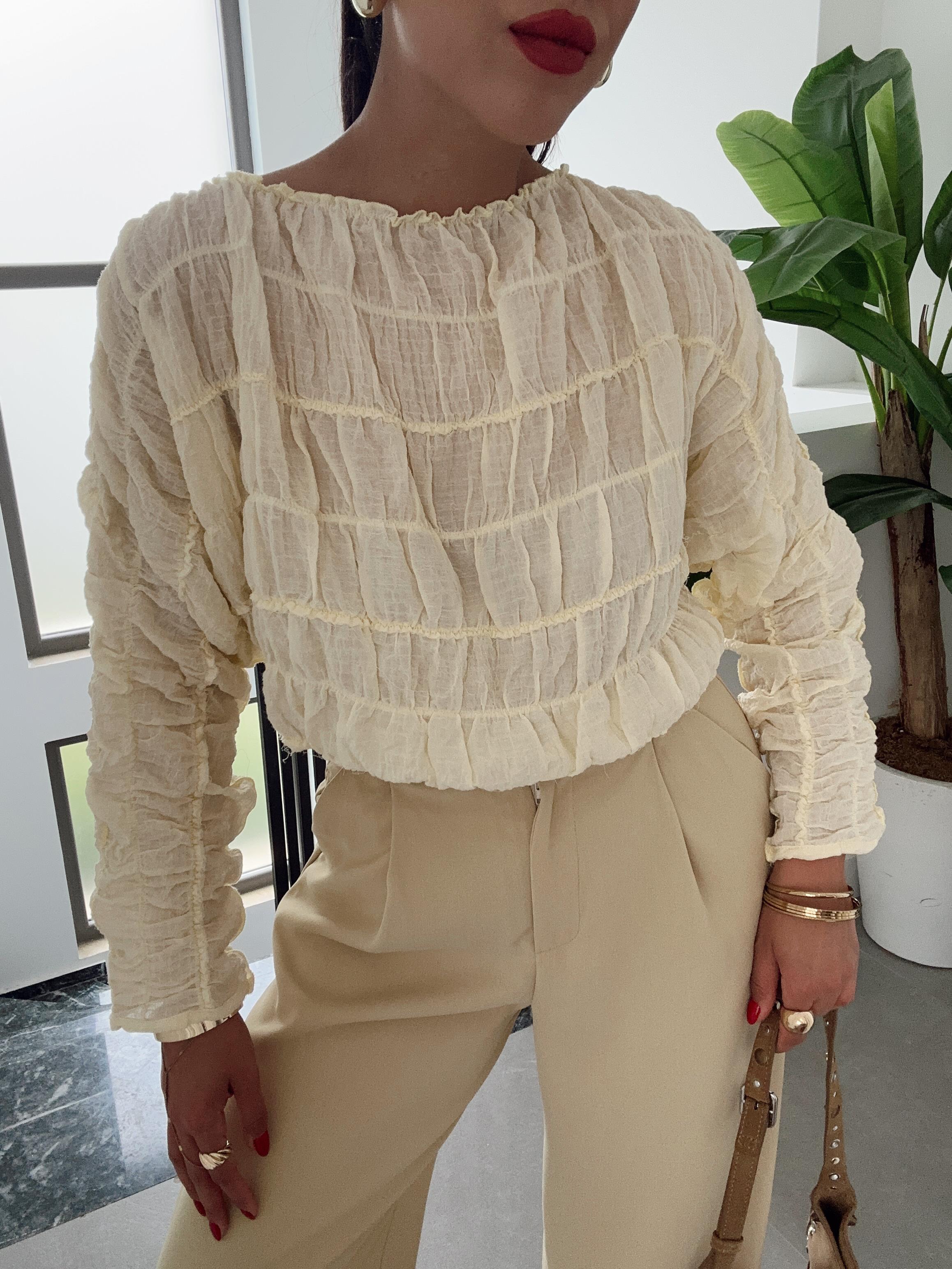 Sarı Lastik Büzgü Gömlek