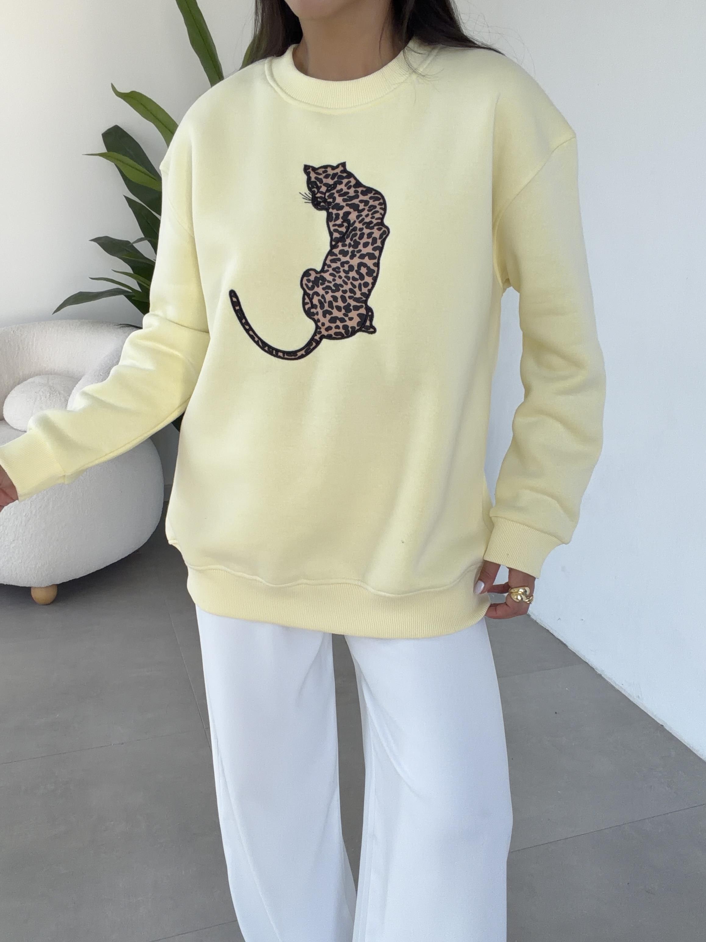 Sarı Leopar Desenli Sweatshirt